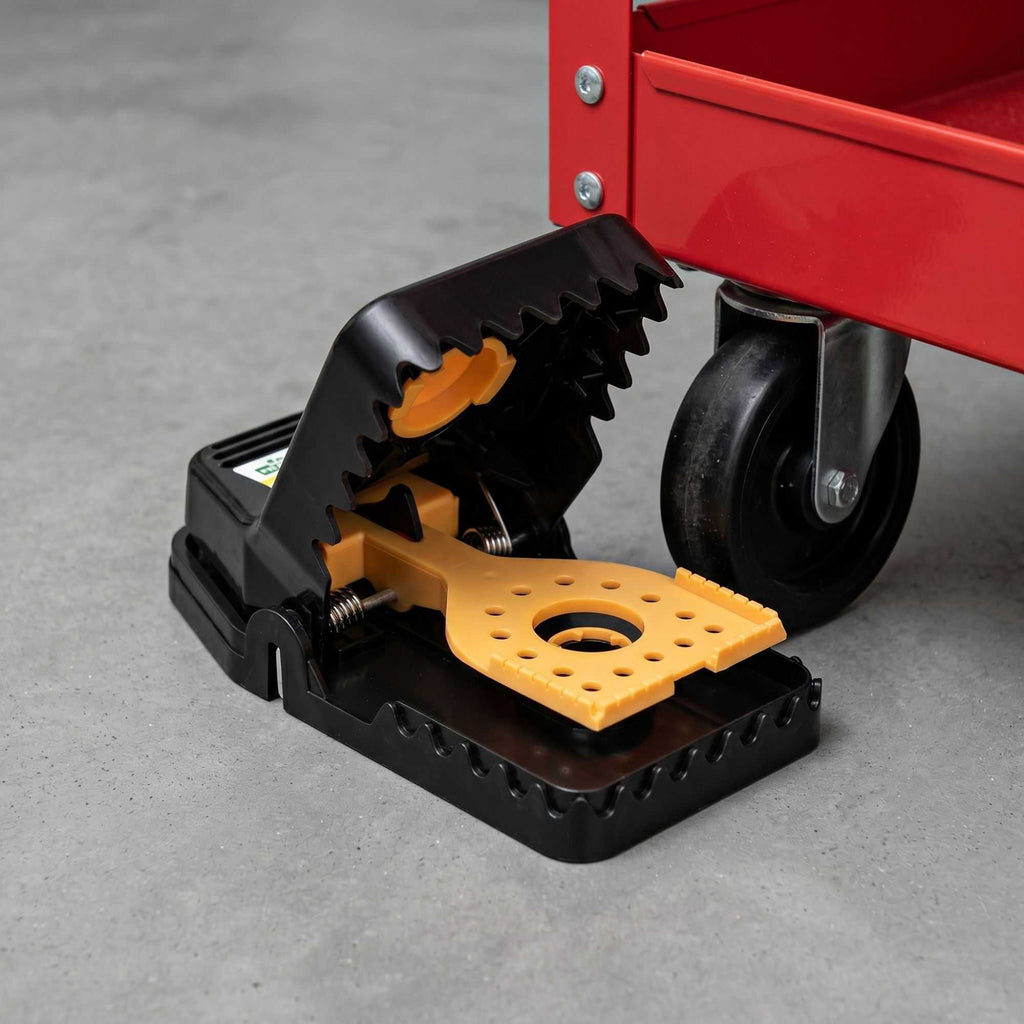 Pest Tek Black Plastic Mouse Trap - Interlocking Teeth, Bait Cap, Reusable - 6" x 3" x 2 3/4" - 2 count box