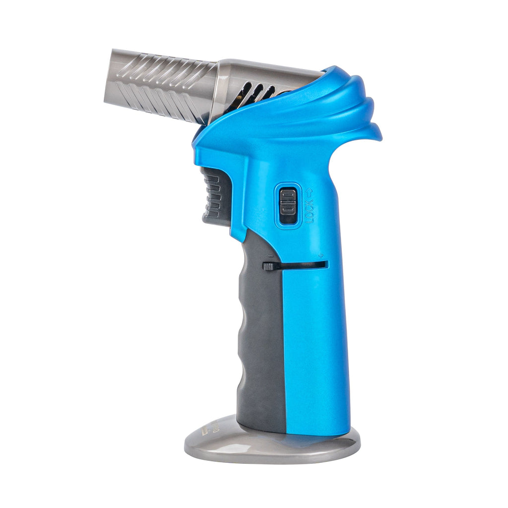 RW Pyro Blue Butane Kitchen Torch - Adjustable Dial, Rotating Angle - 4 1/4'' x 2 3/4'' x 6'' - 1 count box