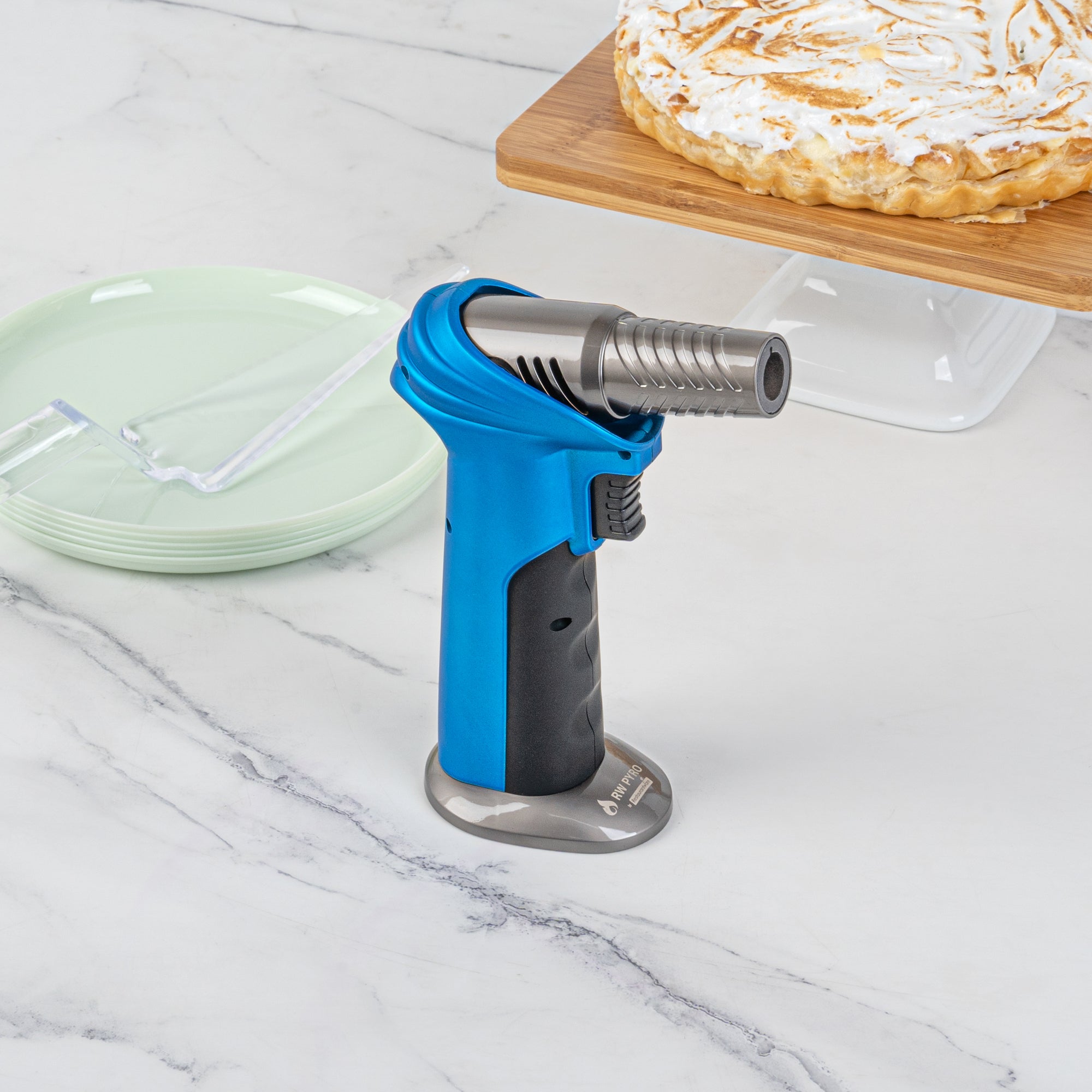 RW Pyro Blue Butane Kitchen Torch - Adjustable Dial, Rotating Angle - 4 1/4'' x 2 3/4'' x 6'' - 1 count box