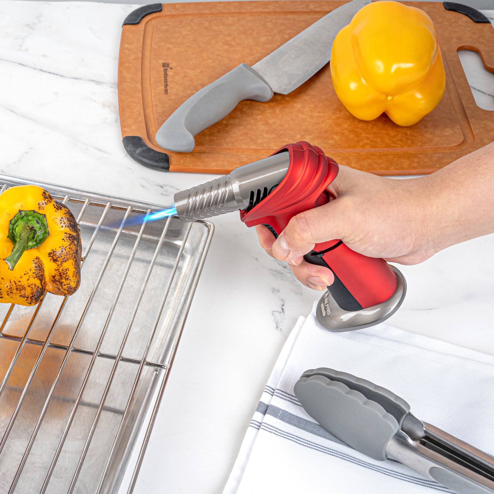 RW Pyro Red Butane Kitchen Torch - Adjustable Dial, Rotating Angle - 4 1/4'' x 2 3/4'' x 6'' - 1 count box