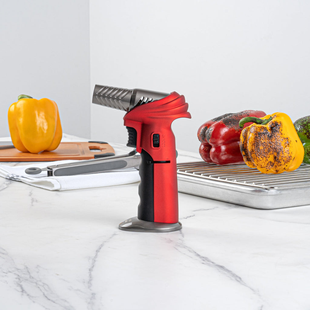 RW Pyro Red Butane Kitchen Torch - Adjustable Dial, Rotating Angle - 4 1/4'' x 2 3/4'' x 6'' - 1 count box