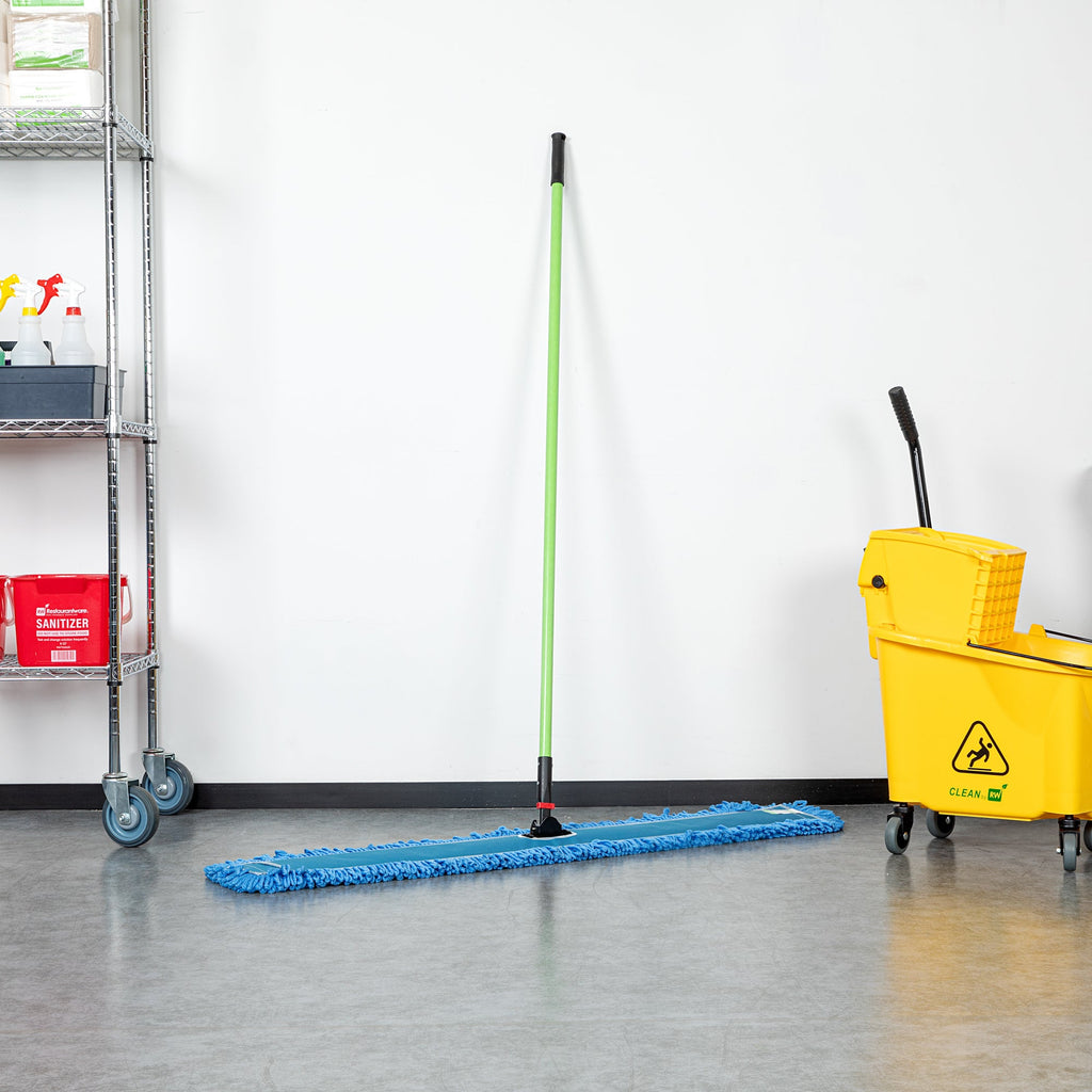 Clean Tek Professional Blue Microfiber Dust / Dry Mop - with 64" Handle - 48" x 5" - 1 count box
