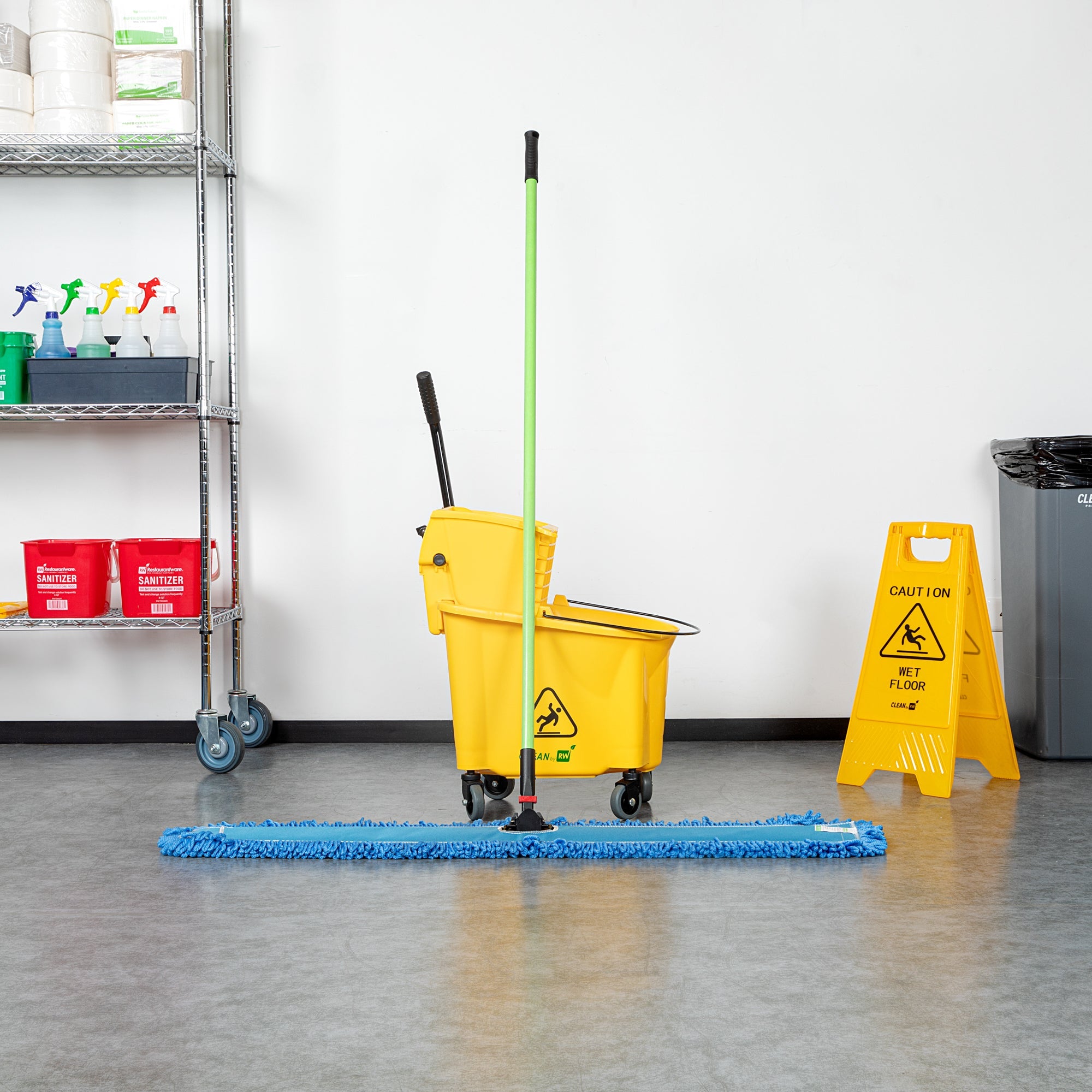 Clean Tek Professional Blue Microfiber Dust / Dry Mop - with 64" Handle - 48" x 5" - 1 count box