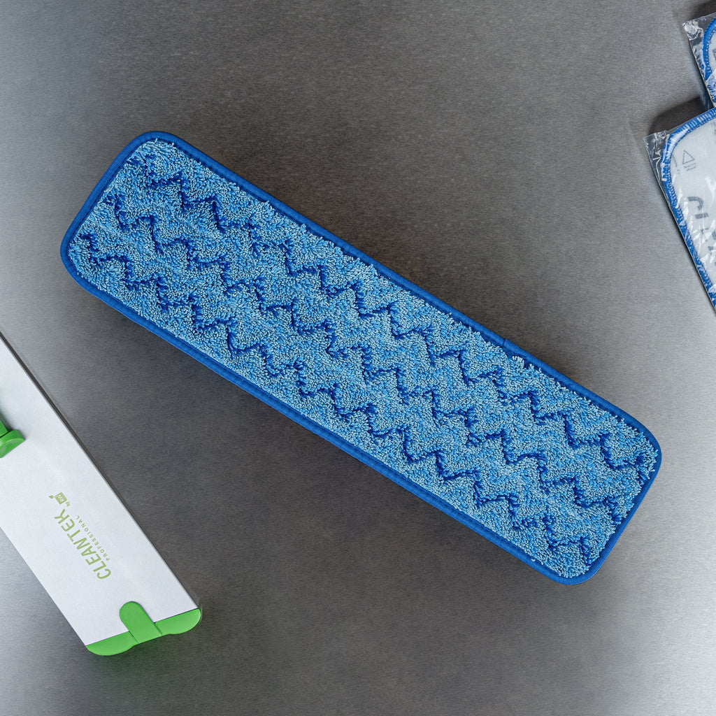 Clean Tek Professional Blue Microfiber Hook and Loop Wet / Dry Mop Pad - Zig Zag - 19 1/2" - 1 count box