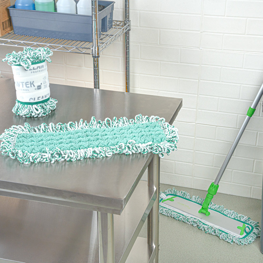 Clean Tek Professional Green Microfiber Fringed Dust Mop Pad - Zig Zag - 22" - 1 count box