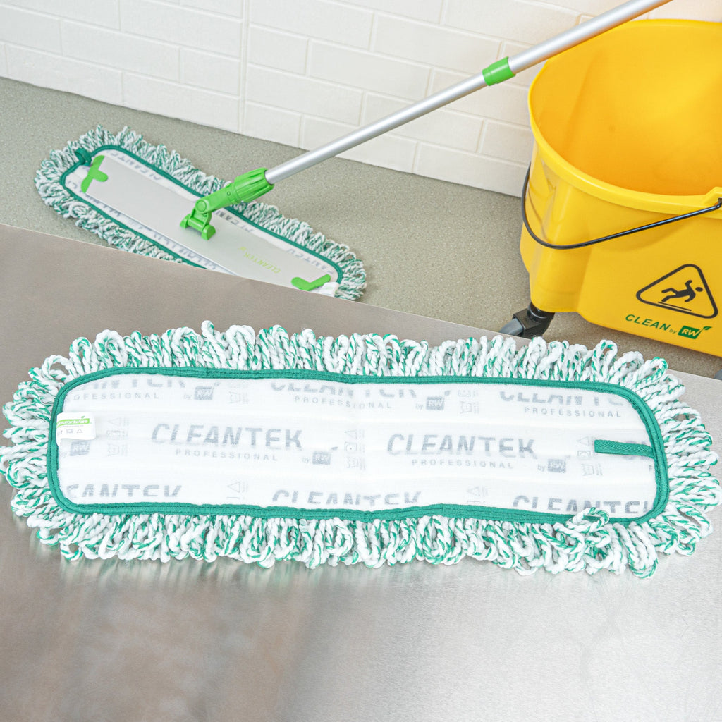 Clean Tek Professional Green Microfiber Fringed Dust Mop Pad - Zig Zag - 22" - 1 count box
