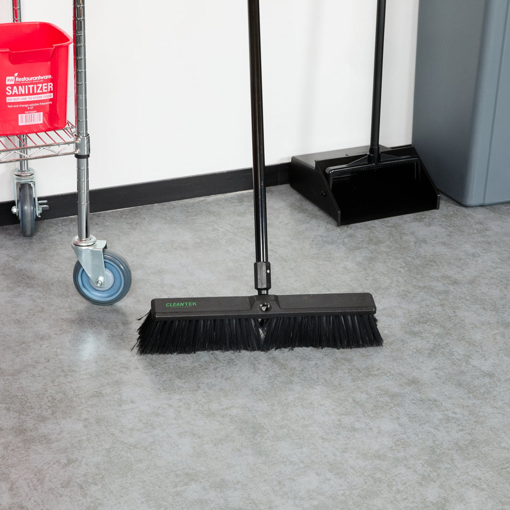 Clean Tek Professional 17 1/4" Black Plastic Push Broom Head - with Medium Flagged Bristles - 1 count box