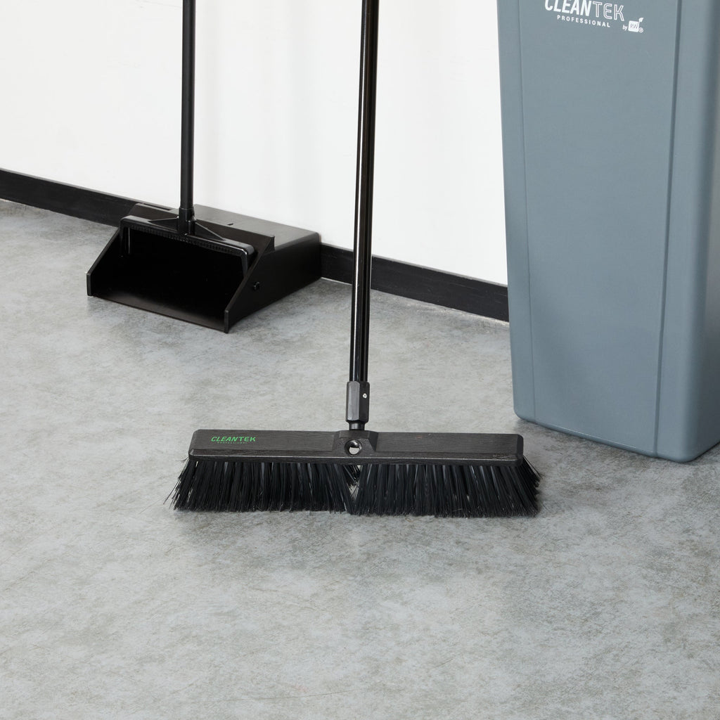 Clean Tek Professional 17 1/4" Black Plastic Push Broom Head - with Medium Flagged Bristles - 1 count box