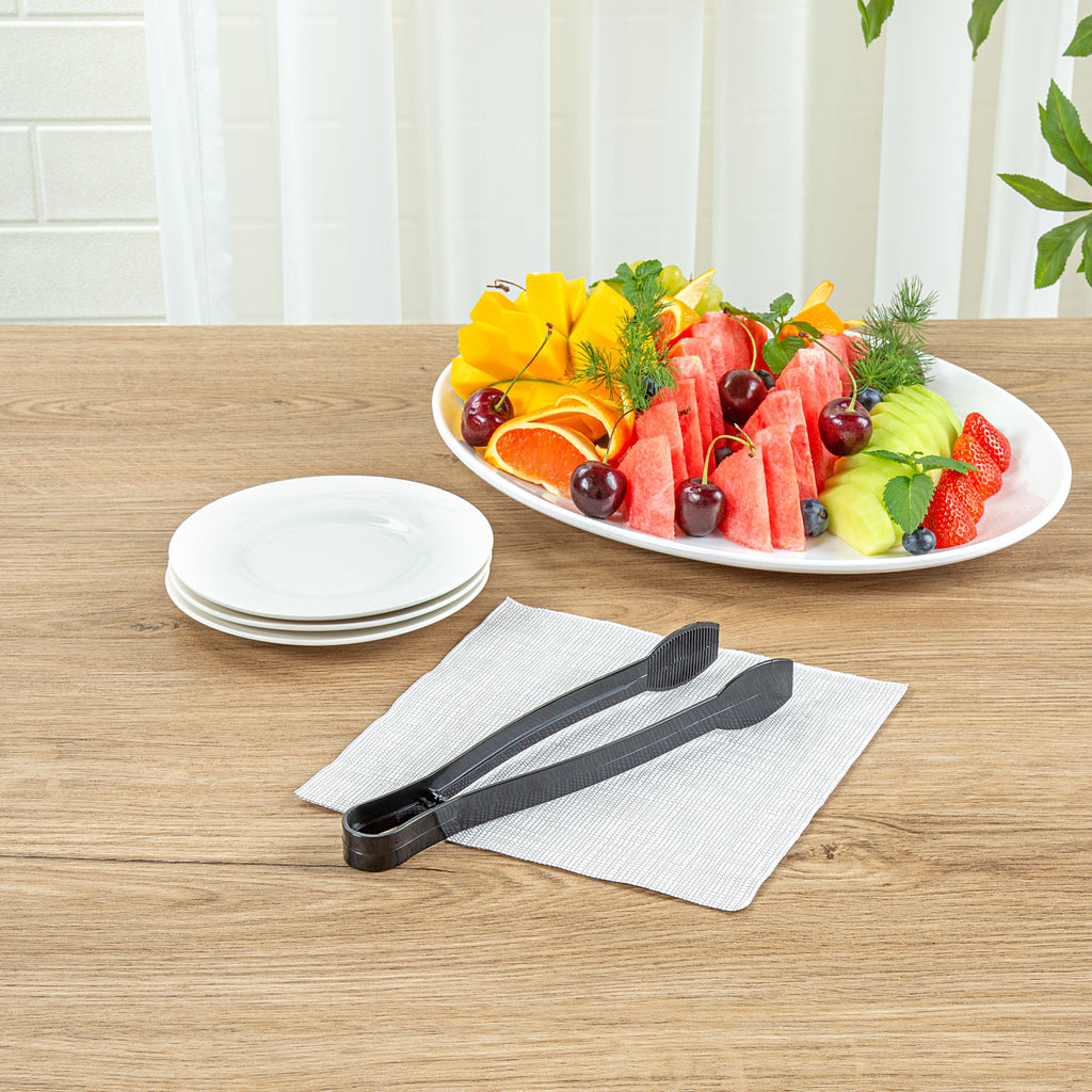Cater Tek Black Plastic Tongs - Ridged - 9" - 100 count box