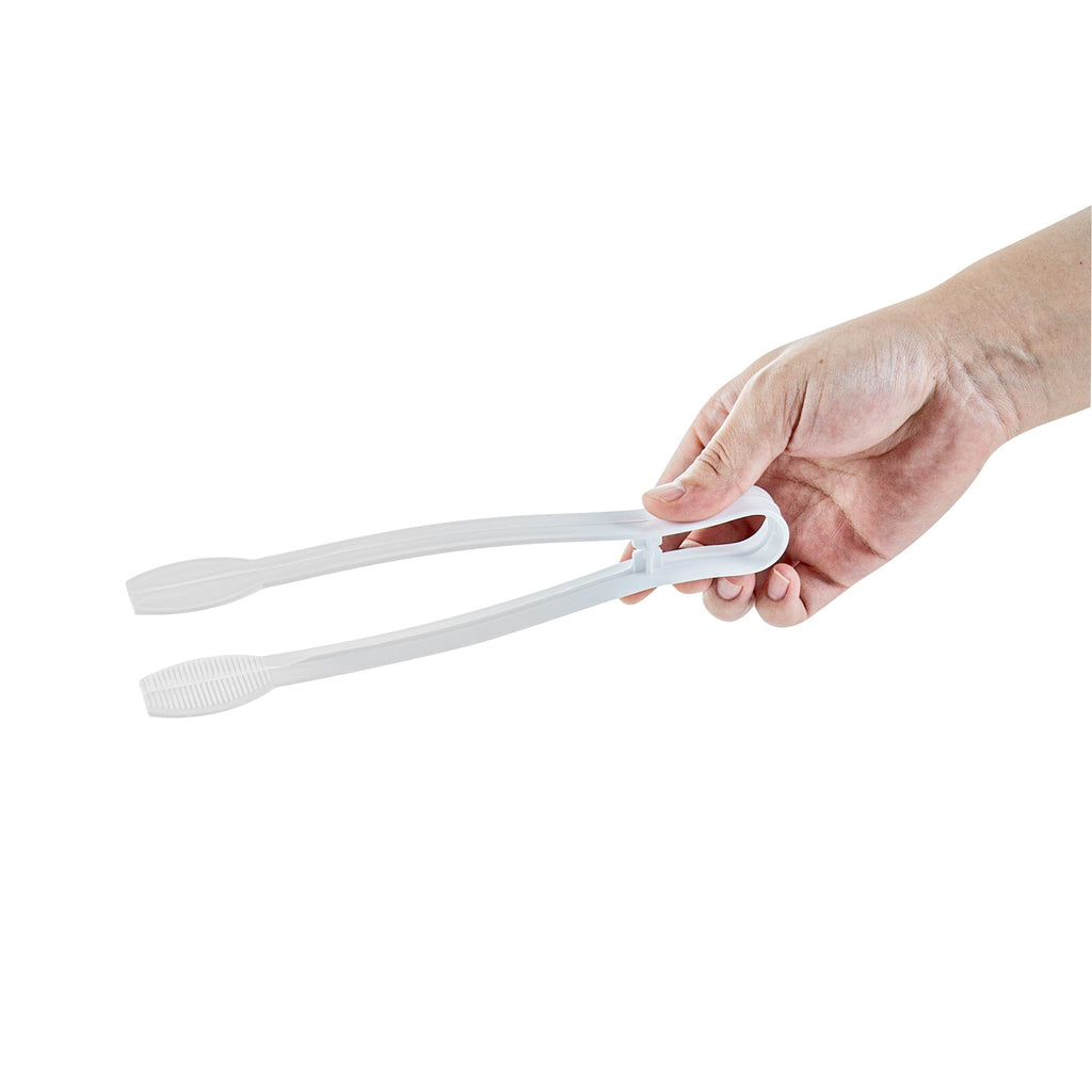 Cater Tek White Plastic Tongs - Ridged - 9" - 100 count box