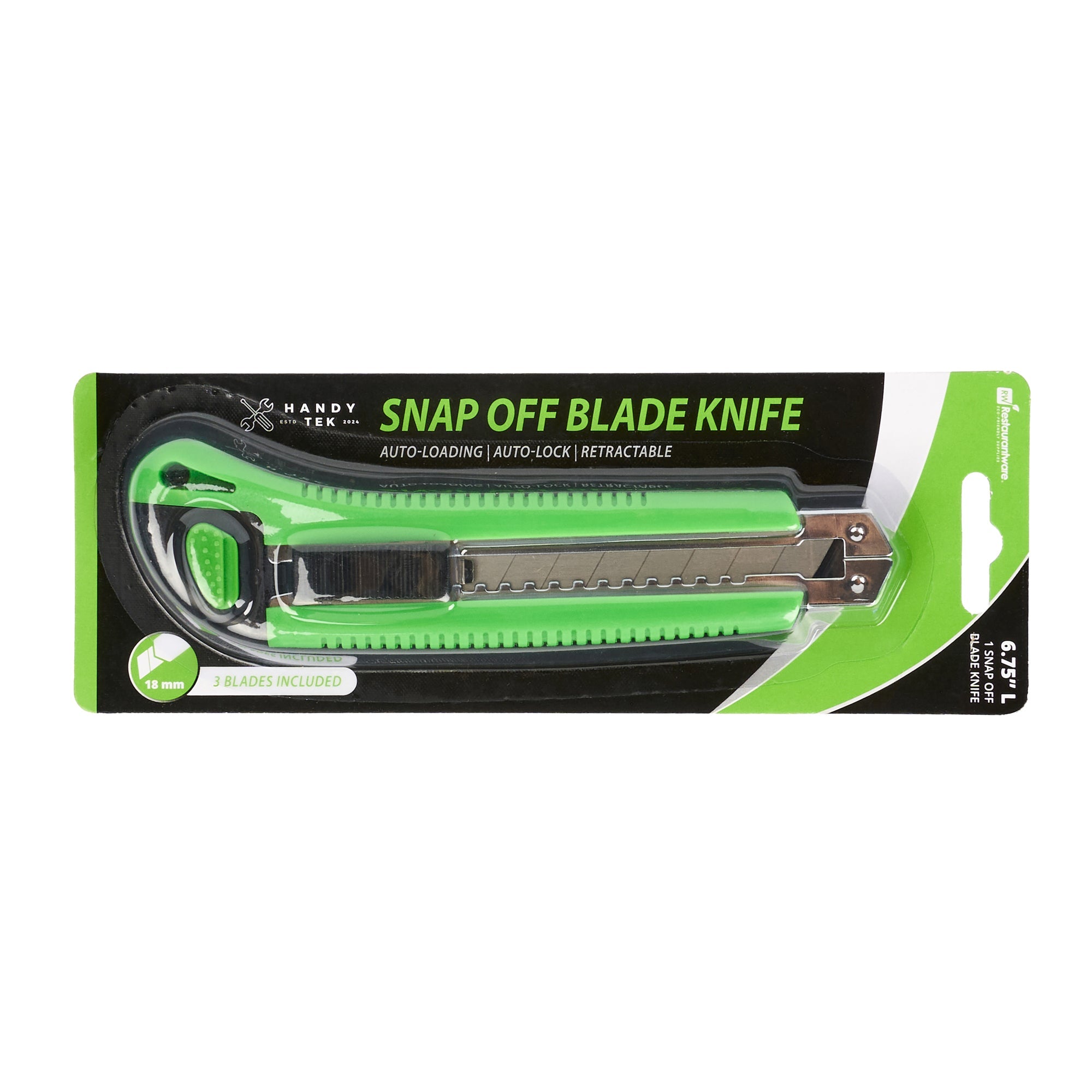 Handy Tek Green Snap Off Blade Knife - 6 3/4" - 12 count box