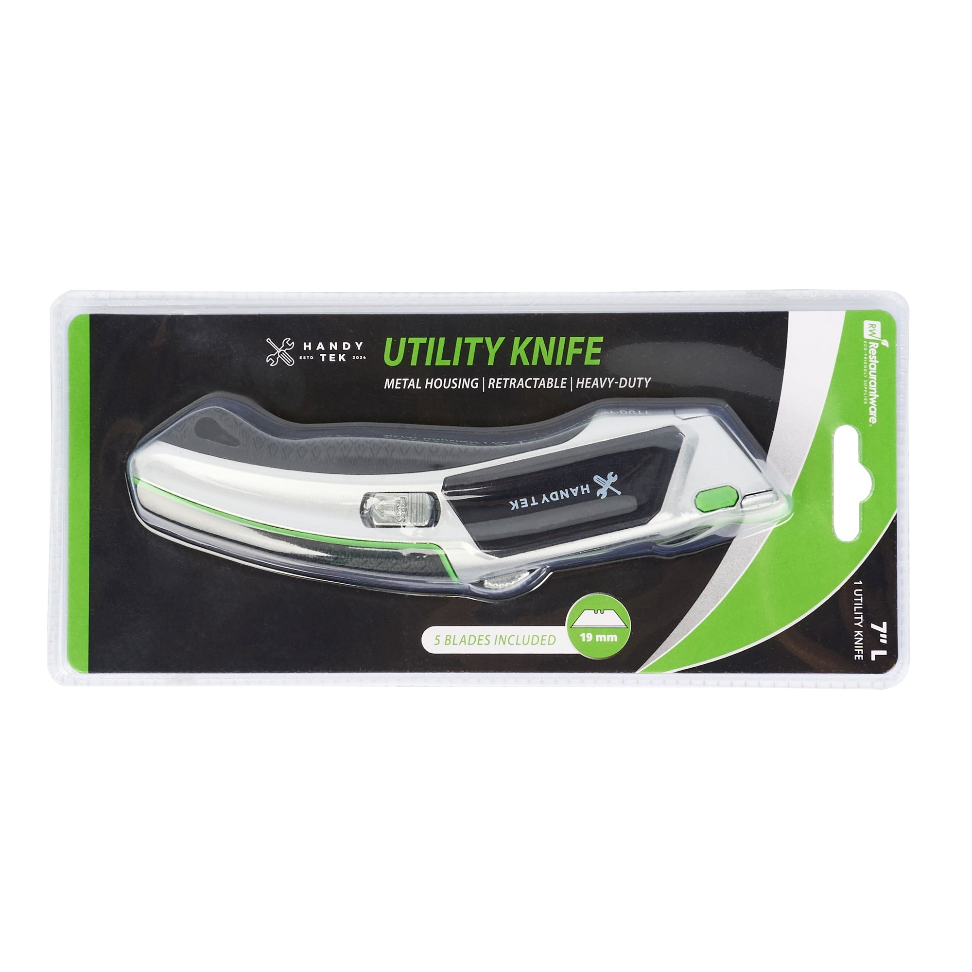 Handy Tek Silver Auto-Loading Utility Knife - Quick Change, Heavy Duty - 7" - 1 count box