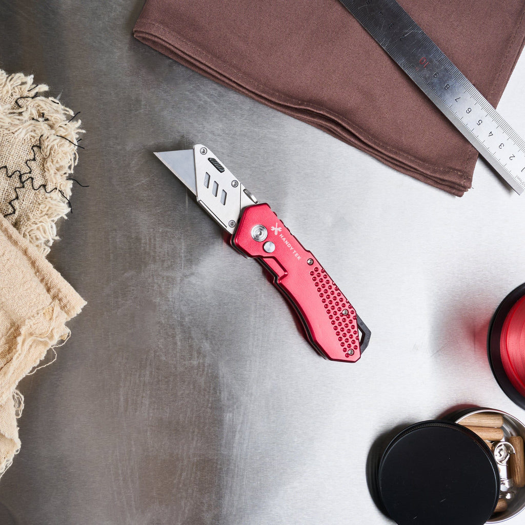 Handy Tek Red Folding Utility Knife - Quick Change, Lock Back, Heavy Duty - 6 3/4" - 1 count box