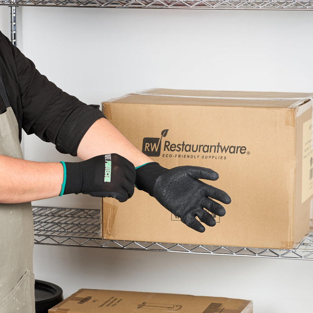 Life Protector Black Nylon Medium Work Gloves - with Crinkle Latex Palm Coating - Pair - 10 count box