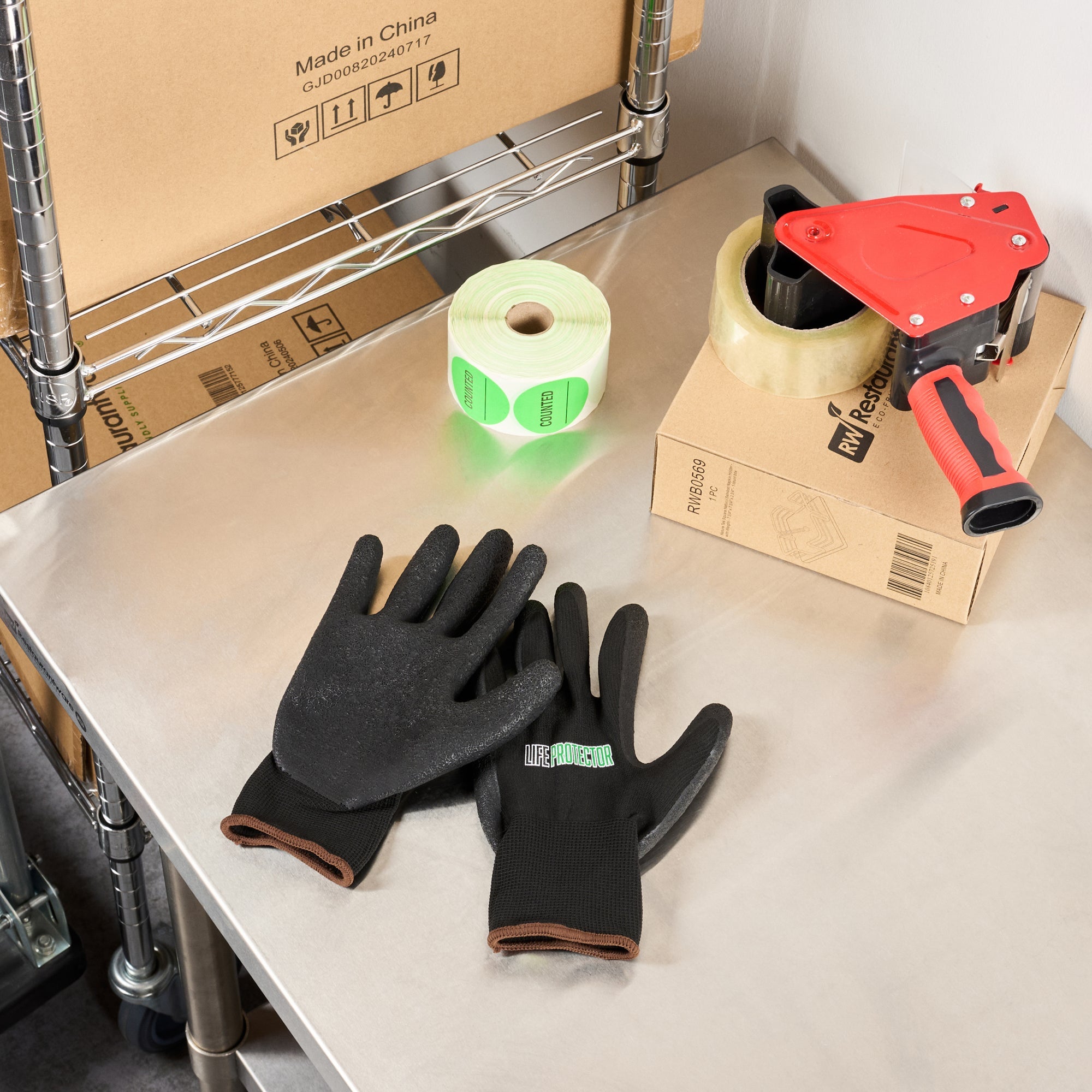 Life Protector Black Nylon Large Work Gloves - with Crinkle Latex Palm Coating - Pair - 10 count box