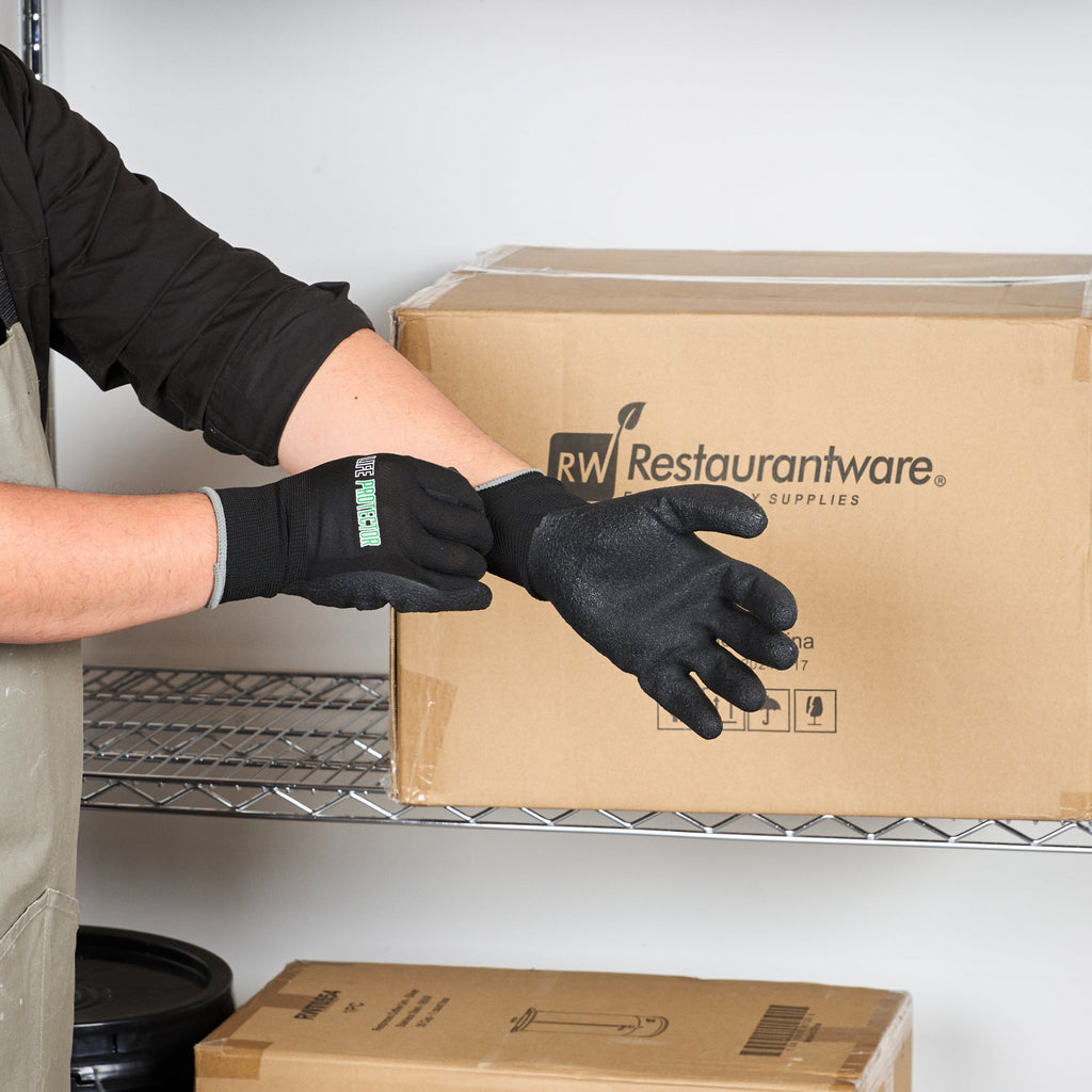Life Protector Black Nylon Extra Large Work Gloves - with Crinkle Latex Palm Coating - Pair - 10 count box