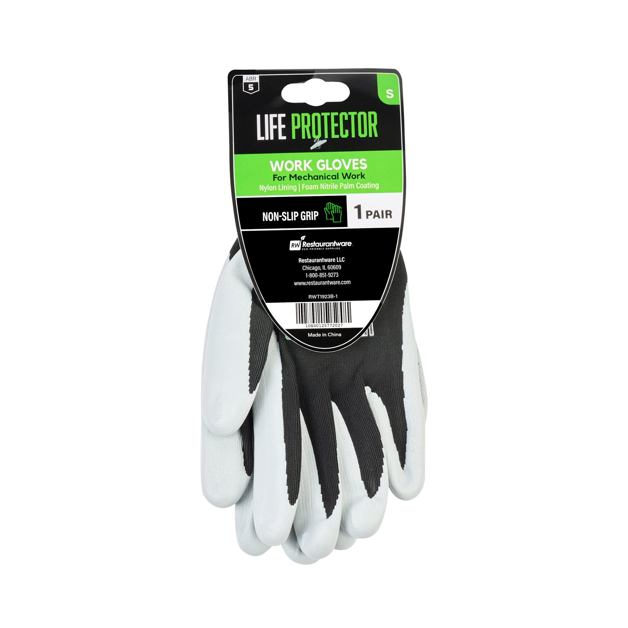 Life Protector Black Nylon Small Work Gloves - with Foam Nitrile Palm Coating - Pair - 10 count box