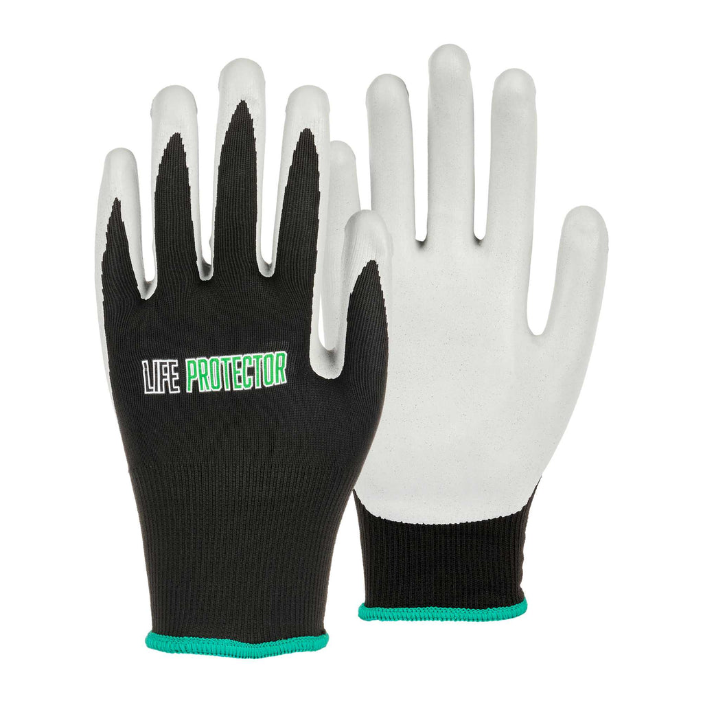 Life Protector Black Nylon Medium Work Gloves - with Foam Nitrile Palm Coating - Pair - 1 count box