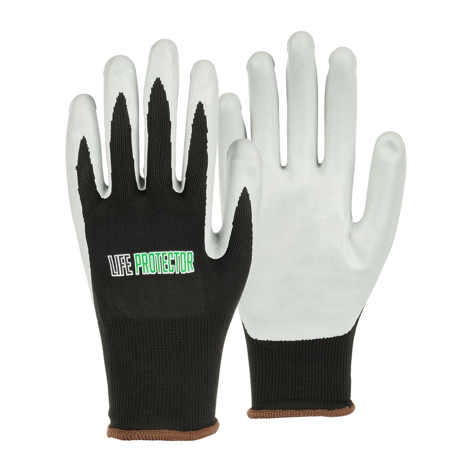 Life Protector Black Nylon Large Work Gloves - with Foam Nitrile Palm Coating - Pair - 1 count box