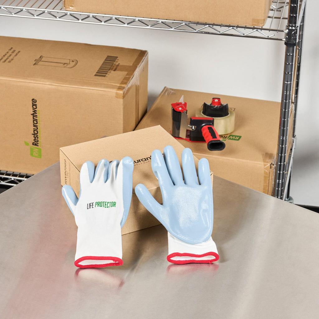 Life Protector White Nylon Small Work Gloves - with Flat Nitrile Palm Coating - Pair - 10 count box