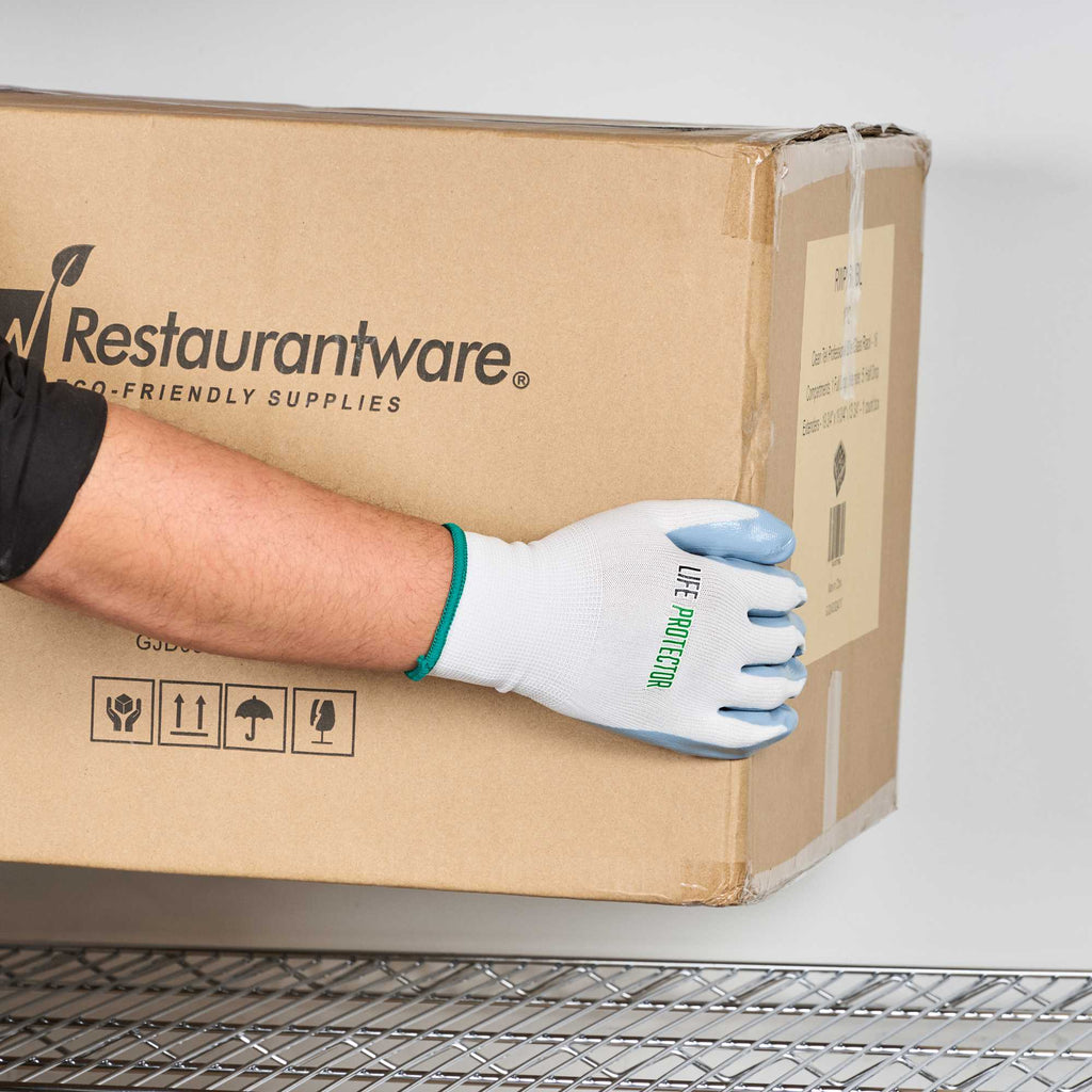 Life Protector White Nylon Medium Work Gloves - with Flat Nitrile Palm Coating - Pair - 1 count box
