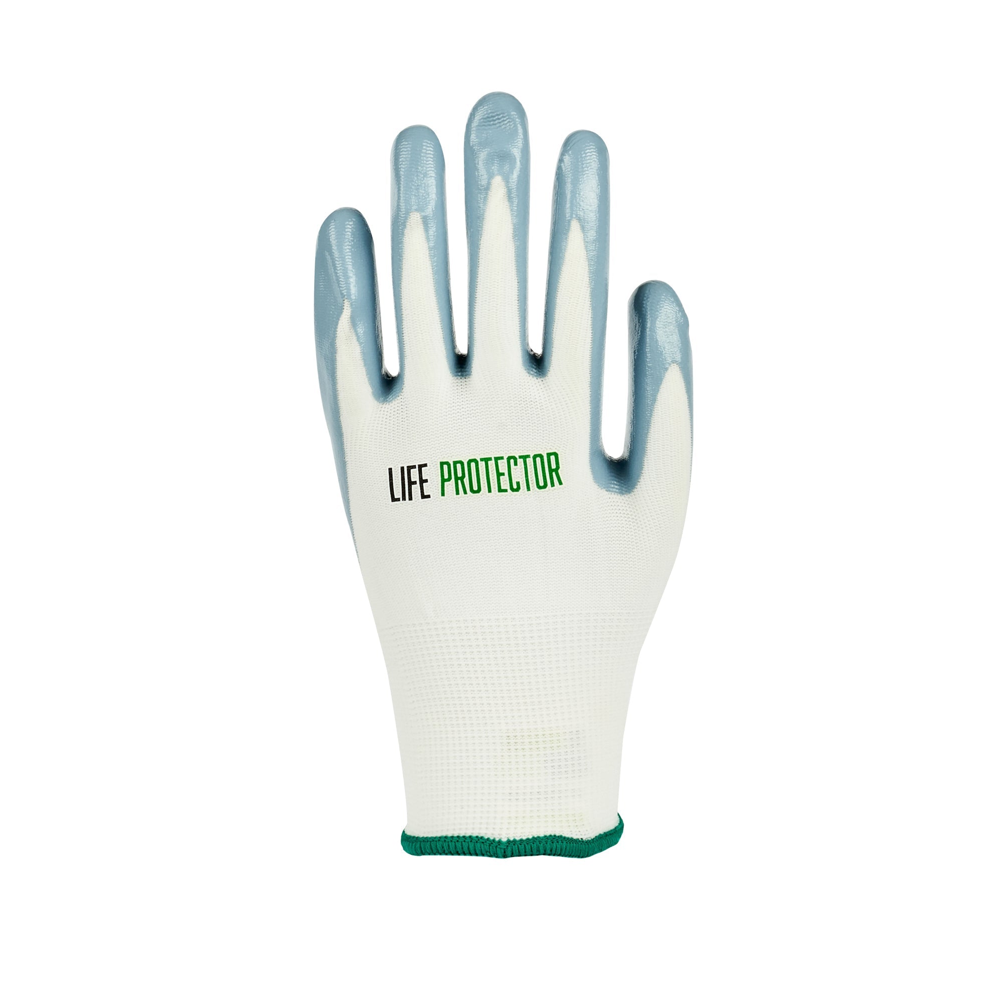 Life Protector White Nylon Medium Work Gloves - with Flat Nitrile Palm Coating - Pair - 10 count box