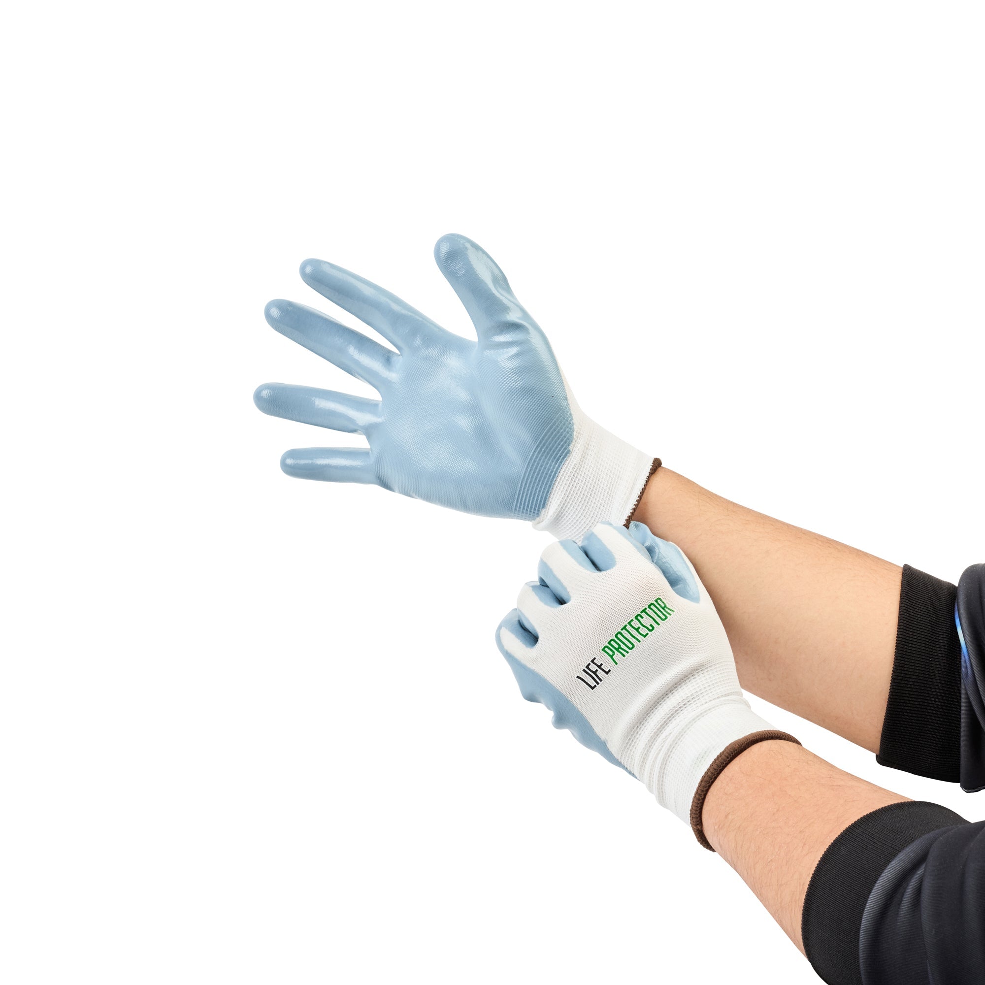 Life Protector White Nylon Large Work Gloves - with Flat Nitrile Palm Coating - Pair - 10 count box