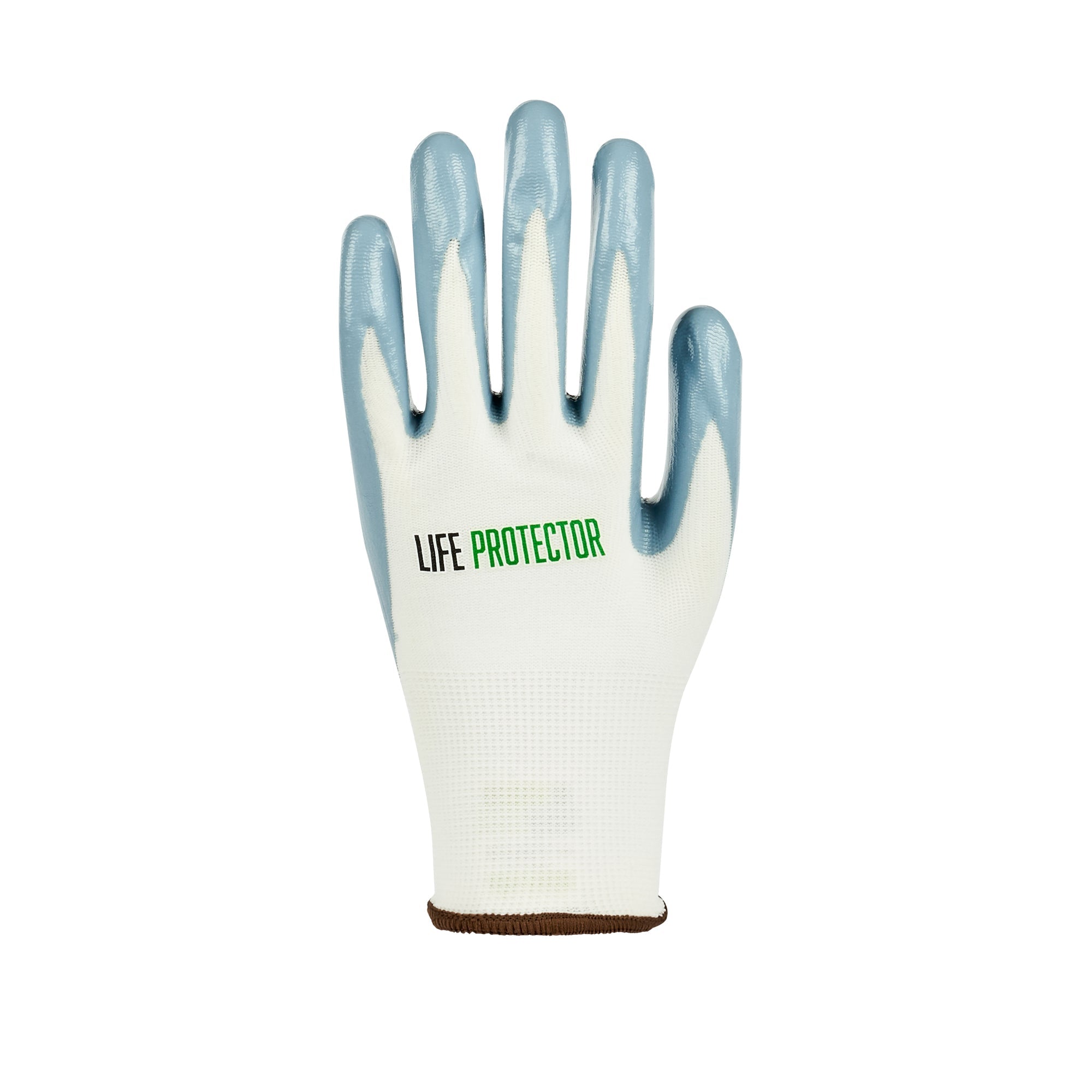 Life Protector White Nylon Large Work Gloves - with Flat Nitrile Palm Coating - Pair - 10 count box