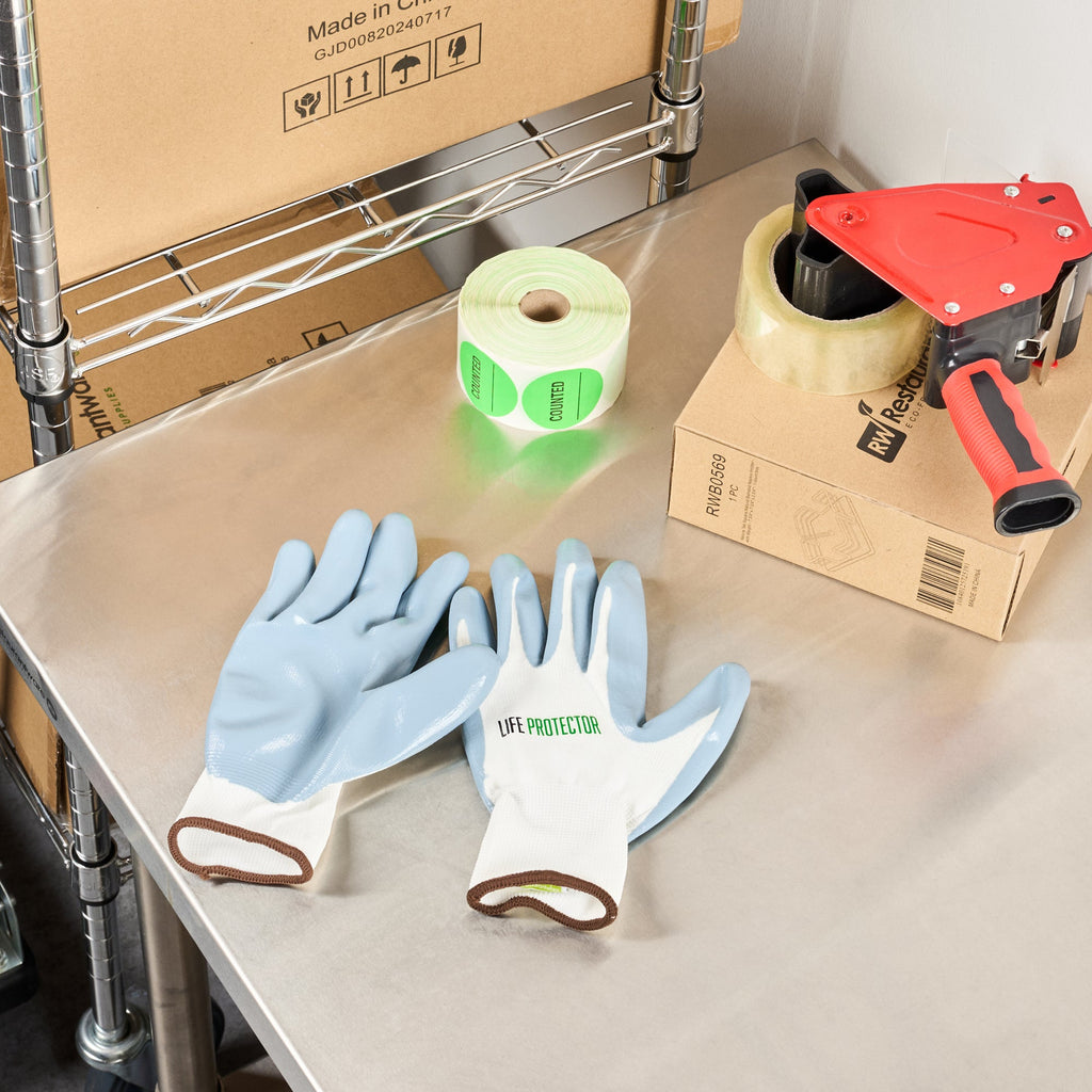 Life Protector White Nylon Large Work Gloves - with Flat Nitrile Palm Coating - Pair - 10 count box