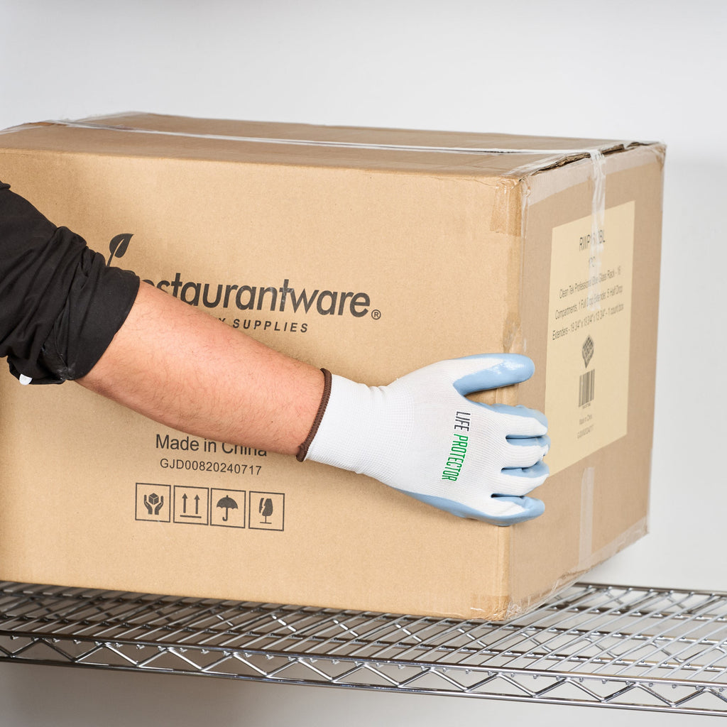 Life Protector White Nylon Large Work Gloves - with Flat Nitrile Palm Coating - Pair - 10 count box