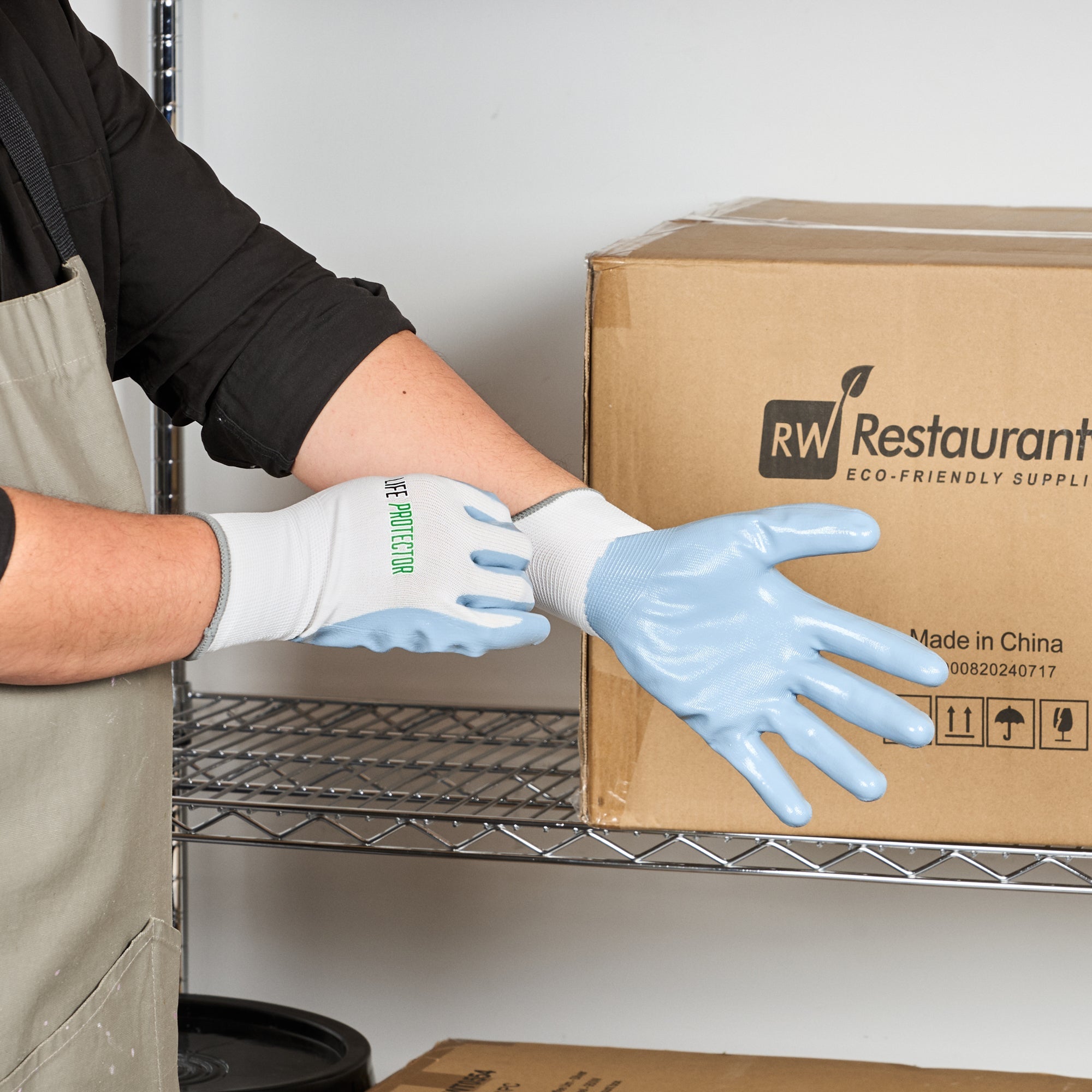 Life Protector White Nylon Extra Large Work Gloves - with Flat Nitrile Palm Coating - Pair - 1 count box