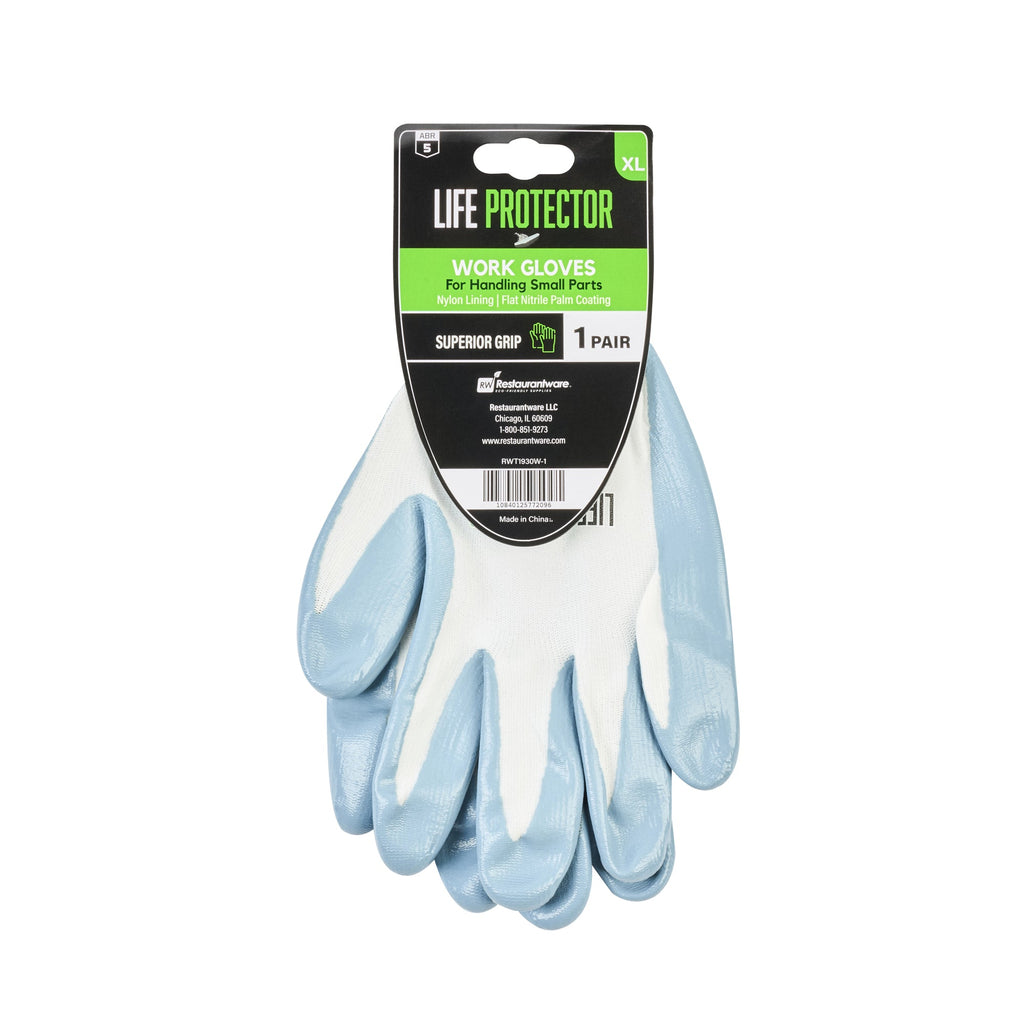 Life Protector White Nylon Extra Large Work Gloves - with Flat Nitrile Palm Coating - Pair - 10 count box