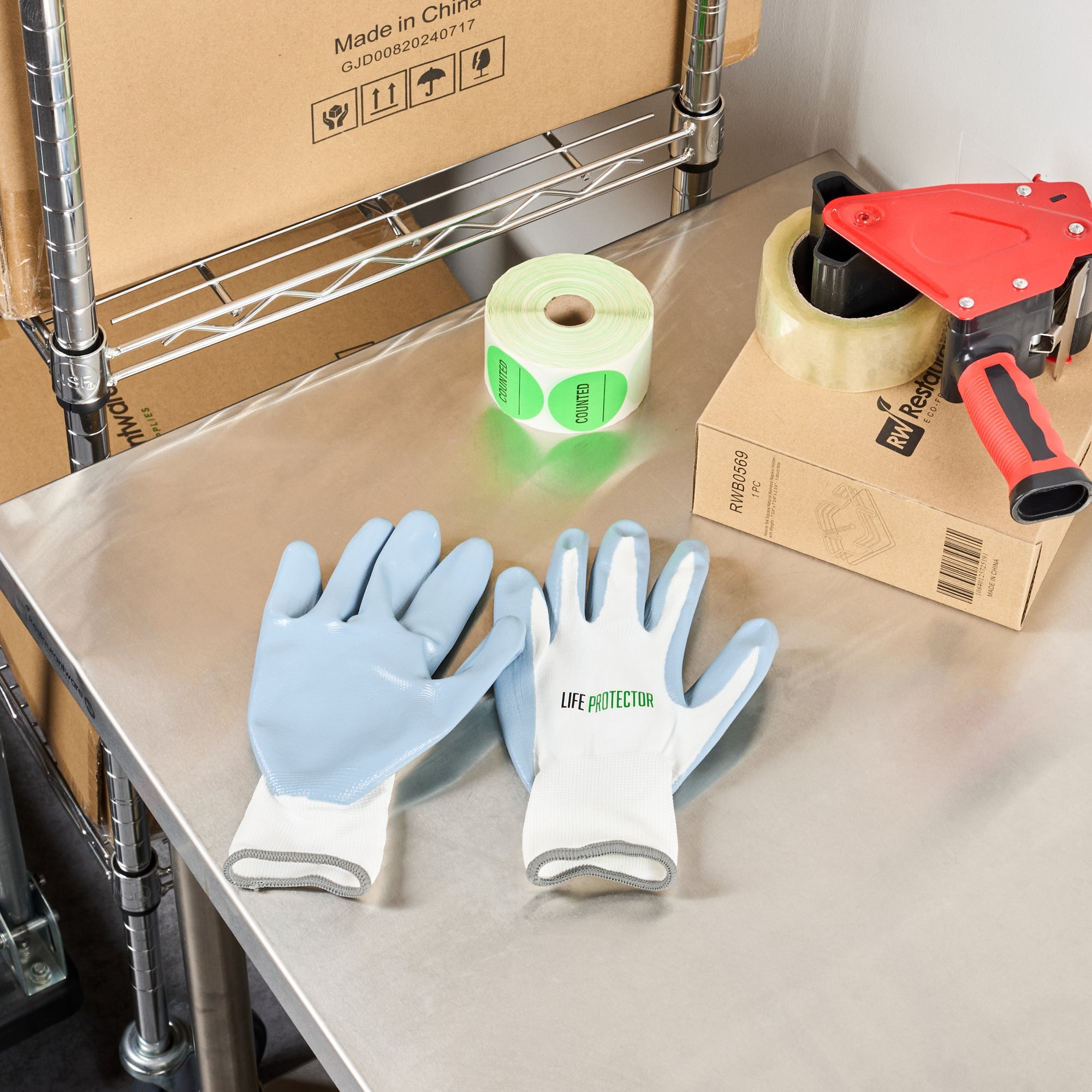 Life Protector White Nylon Extra Large Work Gloves - with Flat Nitrile Palm Coating - Pair - 10 count box