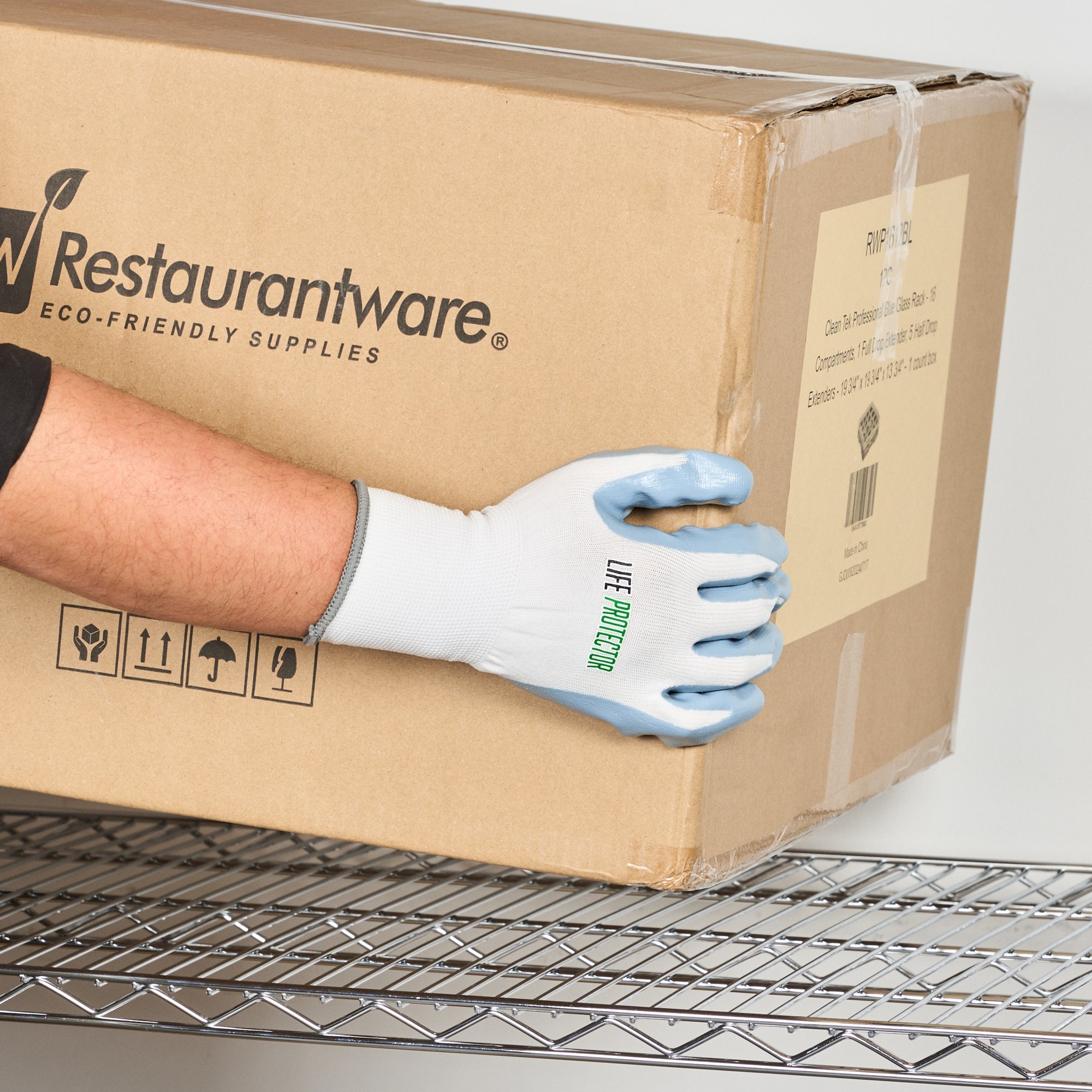 Life Protector White Nylon Extra Large Work Gloves - with Flat Nitrile Palm Coating - Pair - 10 count box