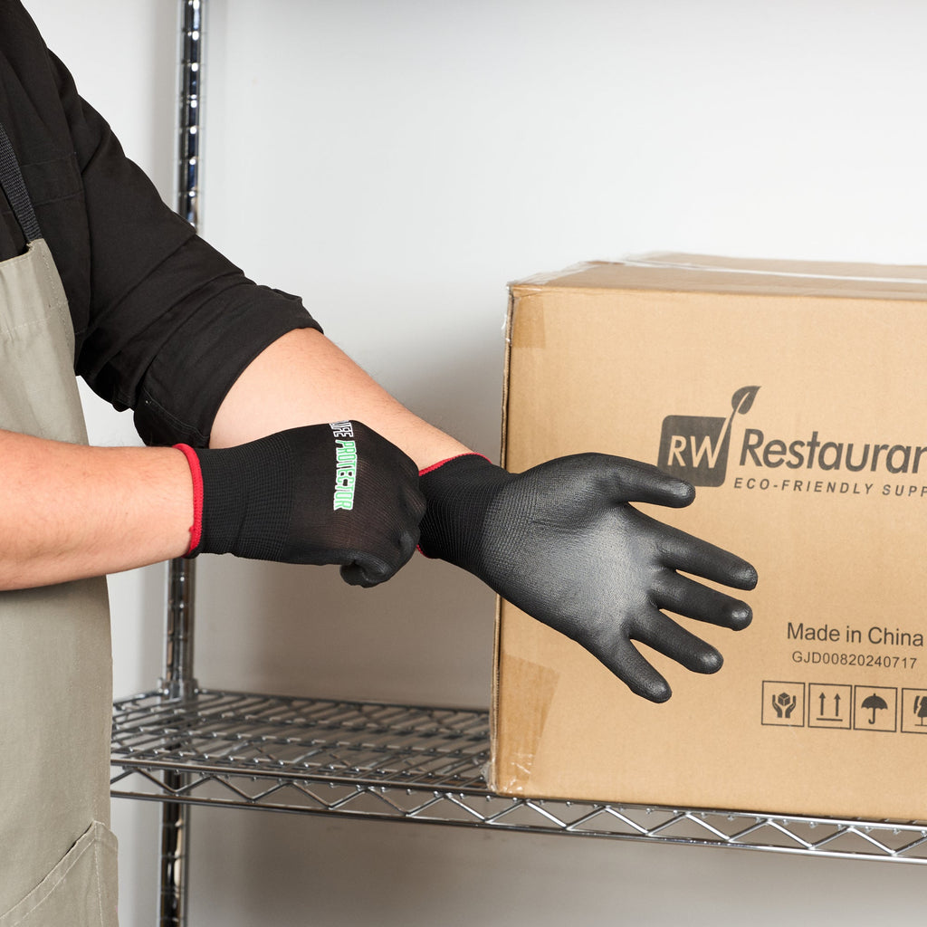 Life Protector Black Nylon Small Work Gloves - with Polyurethane Palm Coating - Pair - 10 count box