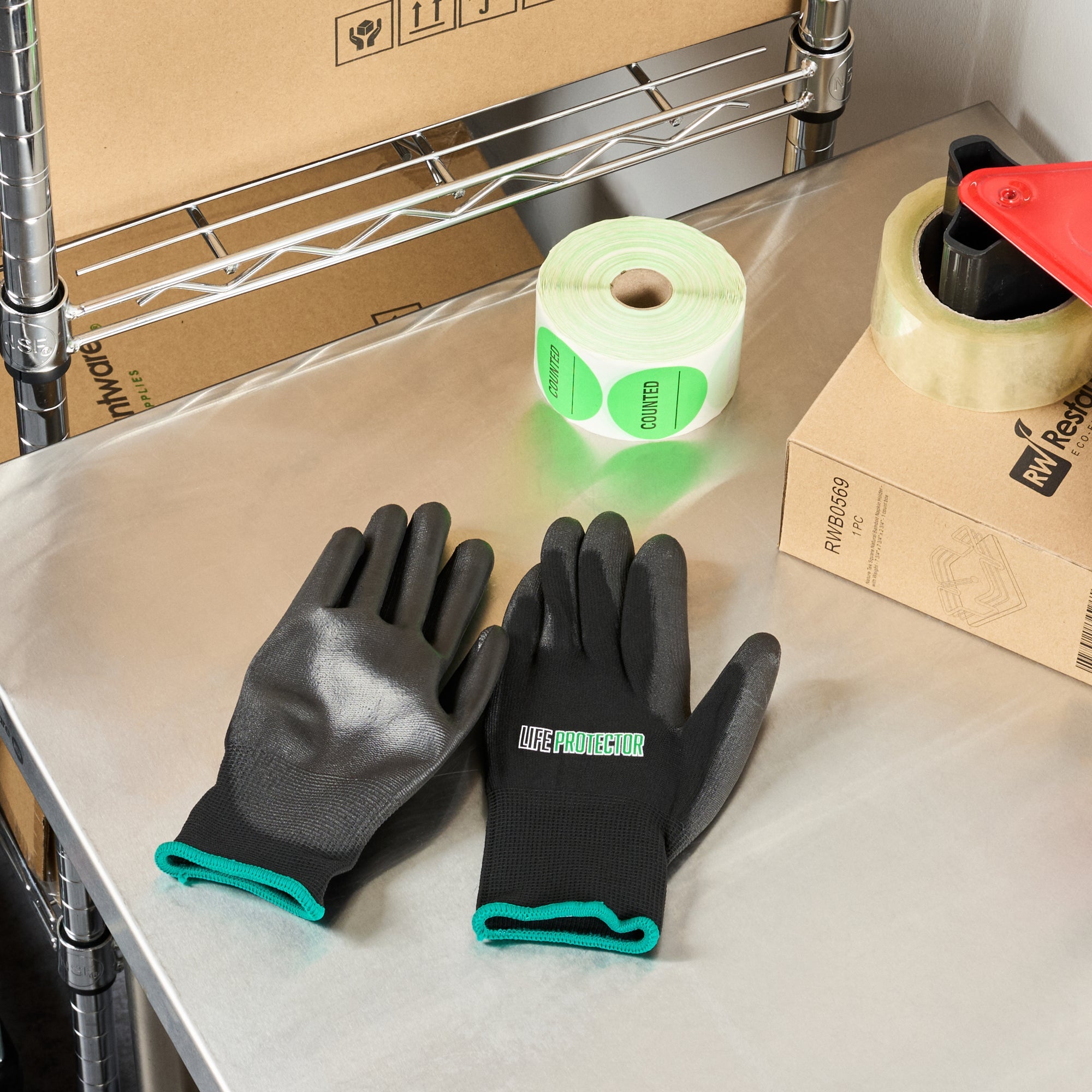 Life Protector Black Nylon Medium Work Gloves - with Polyurethane Palm Coating - Pair - 10 count box