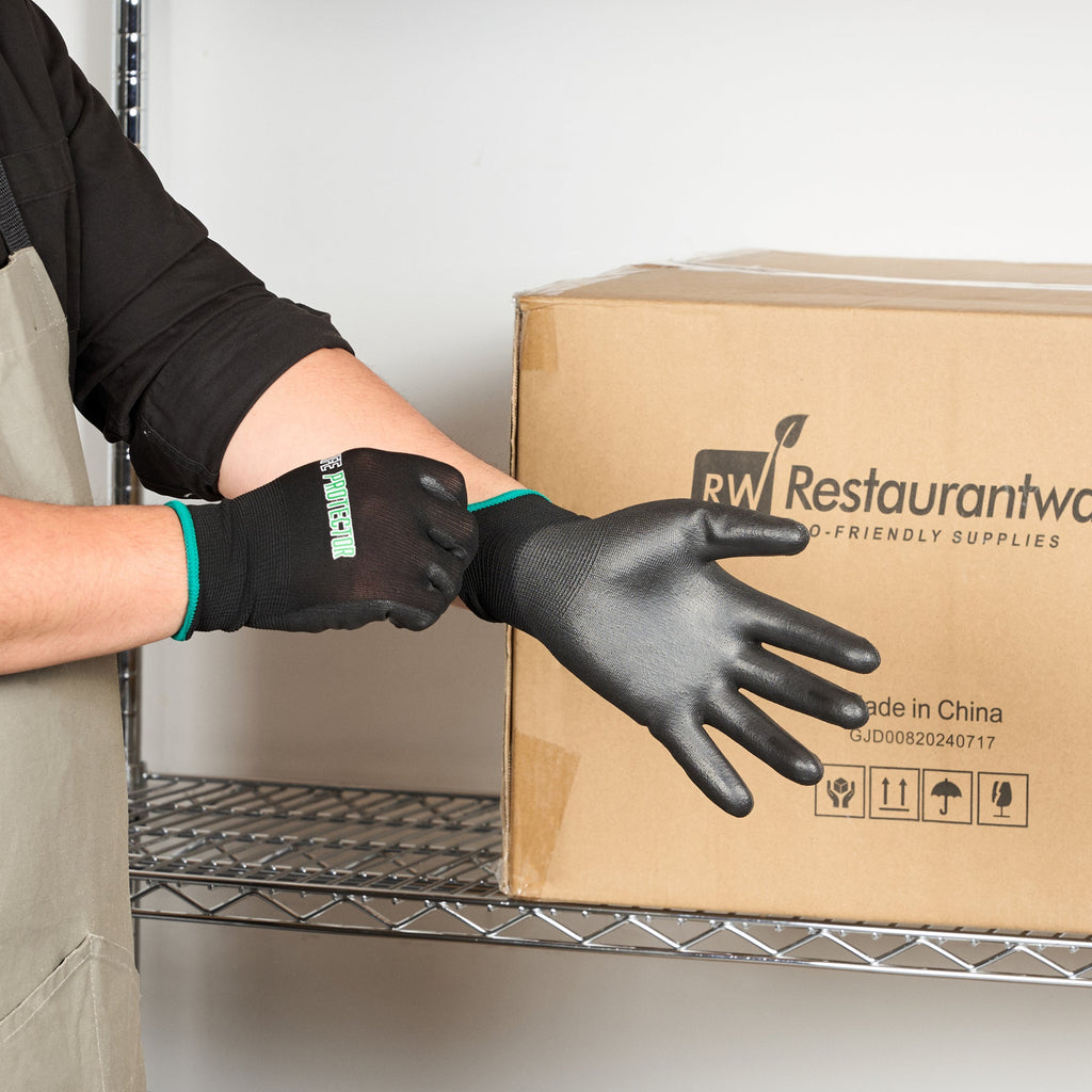 Life Protector Black Nylon Medium Work Gloves - with Polyurethane Palm Coating - Pair - 10 count box