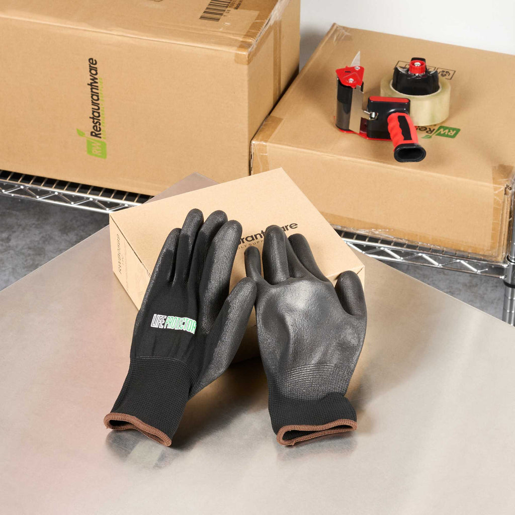 Life Protector Black Nylon Large Work Gloves - with Polyurethane Palm Coating - Pair - 1 count box