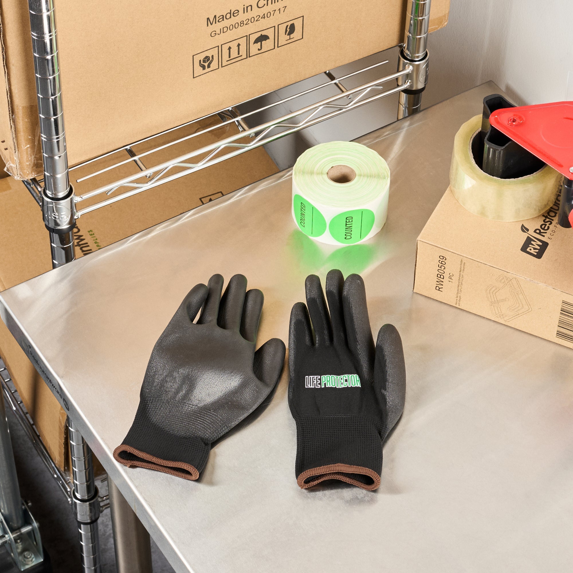 Life Protector Black Nylon Large Work Gloves - with Polyurethane Palm Coating - Pair - 10 count box