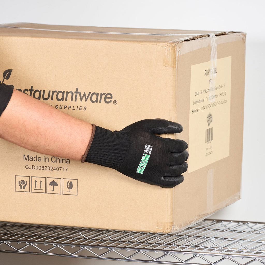 Life Protector Black Nylon Large Work Gloves - with Polyurethane Palm Coating - Pair - 10 count box