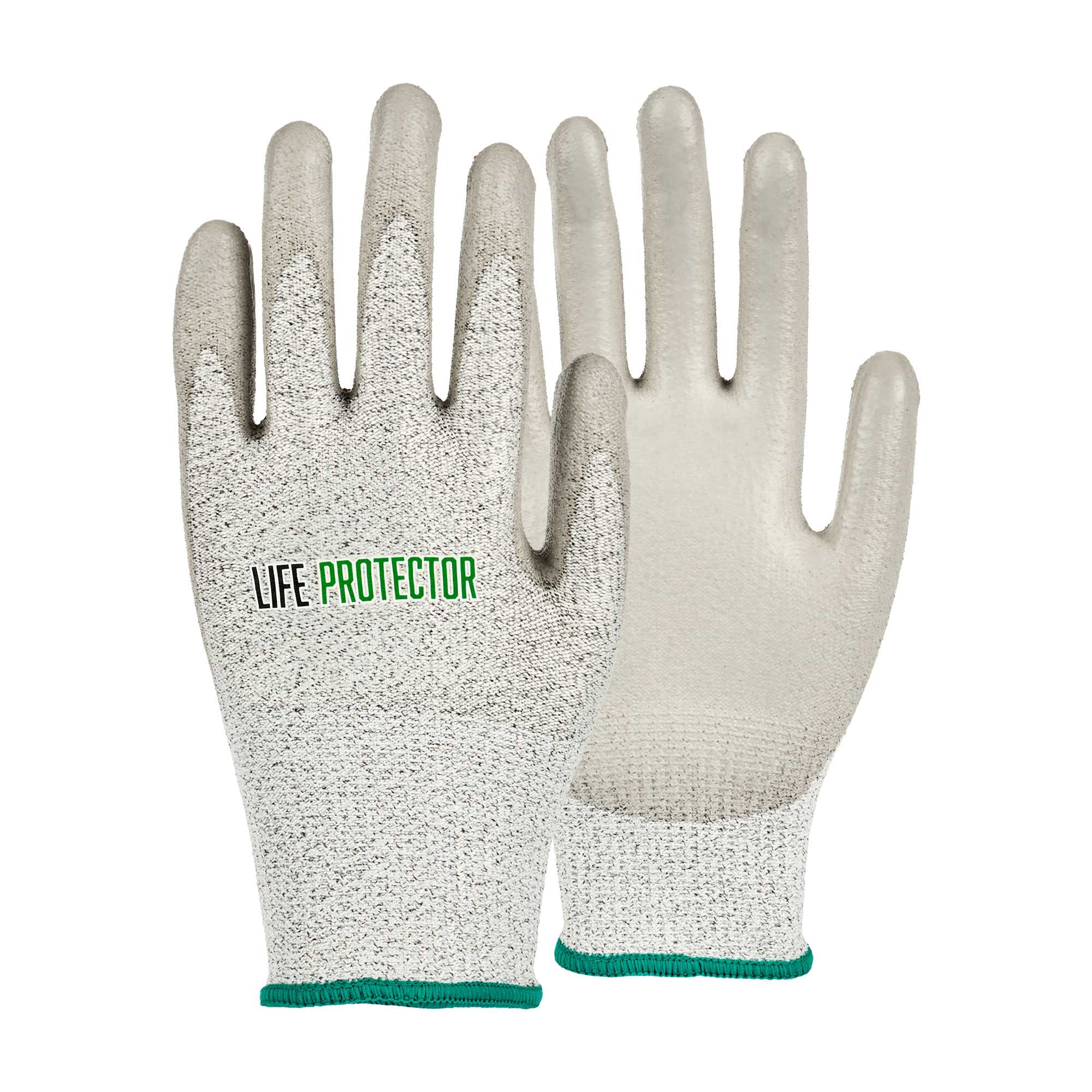 Life Protector Gray HPPE Polyester / Spandex Medium Work Gloves - with Polyurethane Palm Coating, Cut-Resistant - Pair - 1 count box