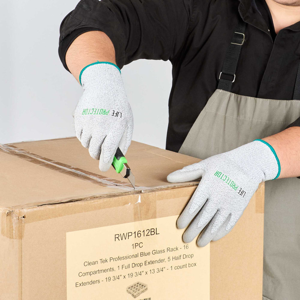 Life Protector Gray HPPE Polyester / Spandex Medium Work Gloves - with Polyurethane Palm Coating, Cut-Resistant - Pair - 1 count box