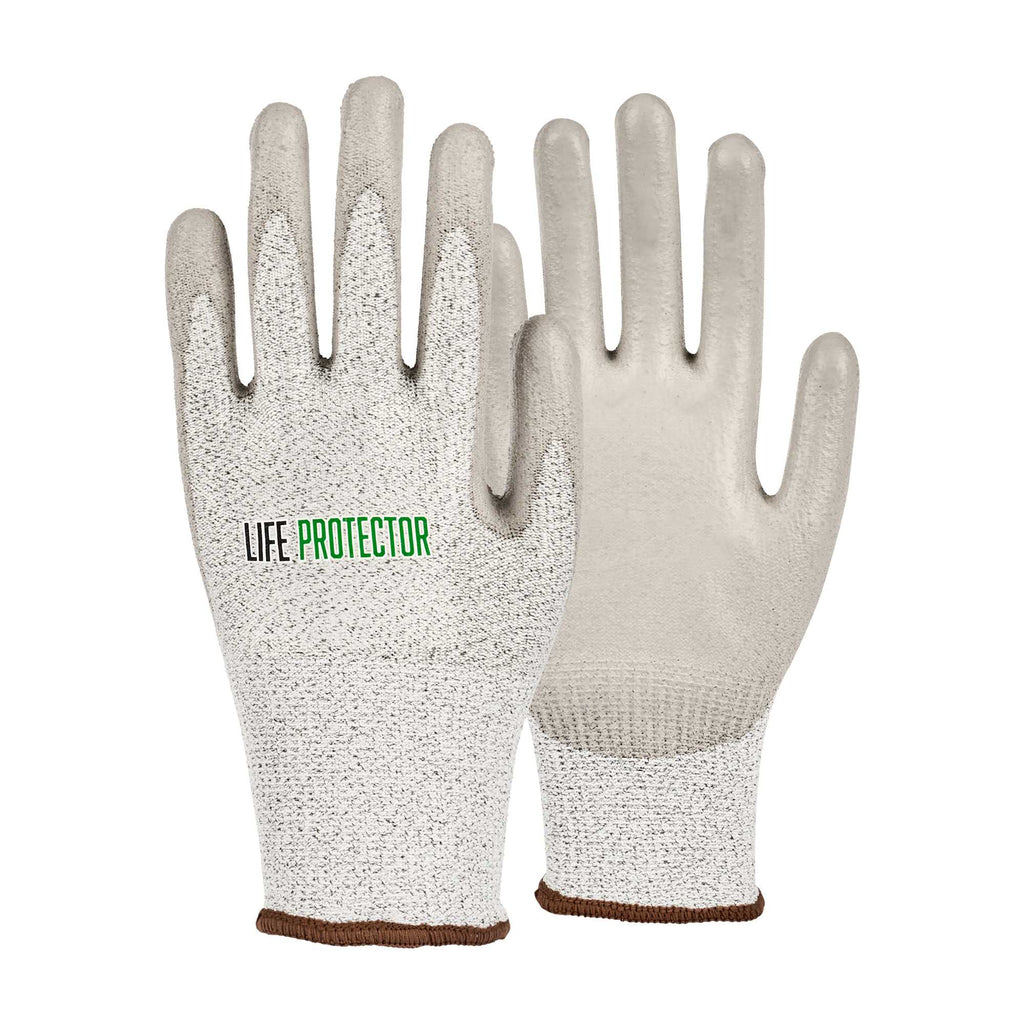 Life Protector Gray HPPE Polyester / Spandex Large Work Gloves - with Polyurethane Palm Coating, Cut-Resistant - Pair - 1 count box
