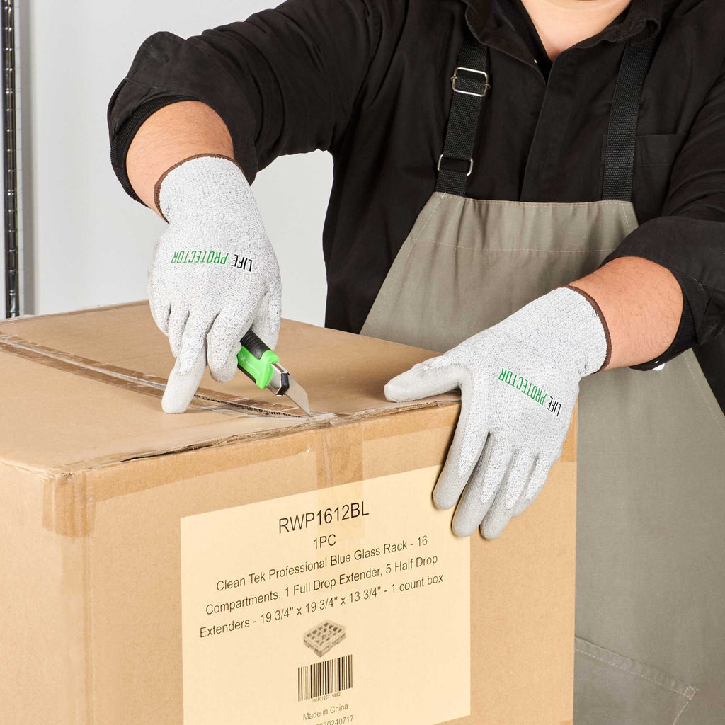 Life Protector Gray HPPE Polyester / Spandex Large Work Gloves - with Polyurethane Palm Coating, Cut-Resistant - Pair - 1 count box
