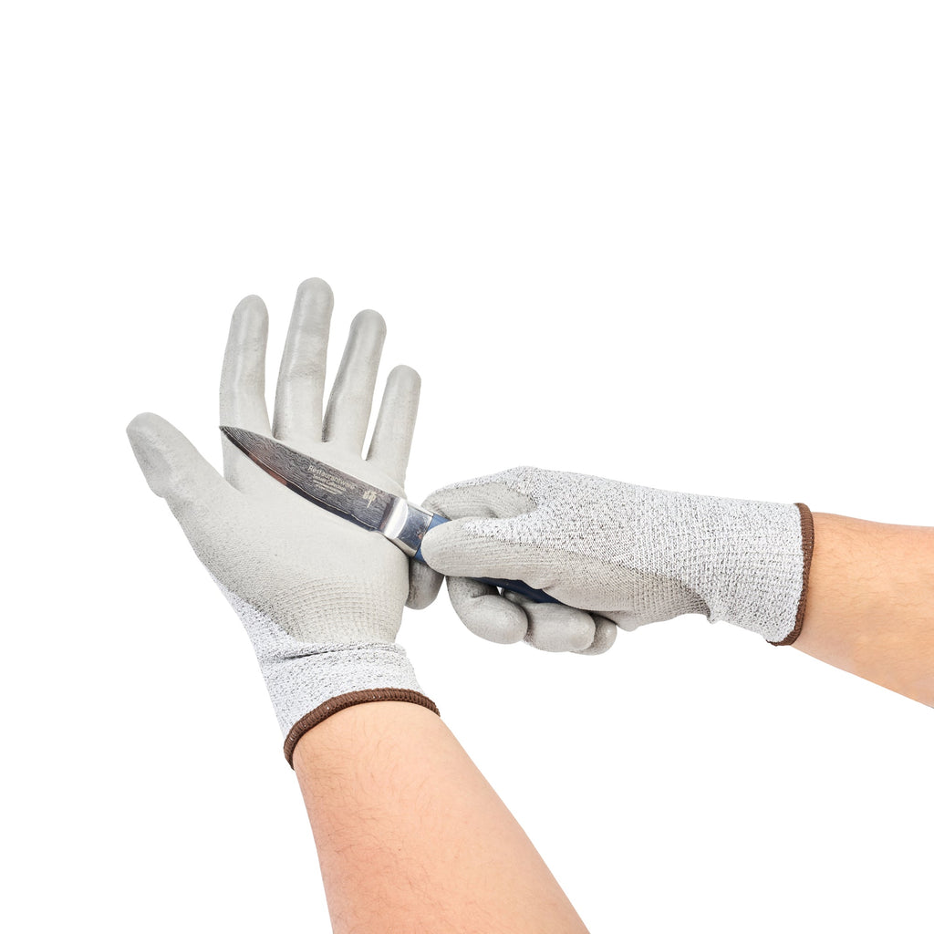 Life Protector Gray HPPE Polyester / Spandex Large Work Gloves - with Polyurethane Palm Coating, Cut-Resistant - Pair - 10 count box