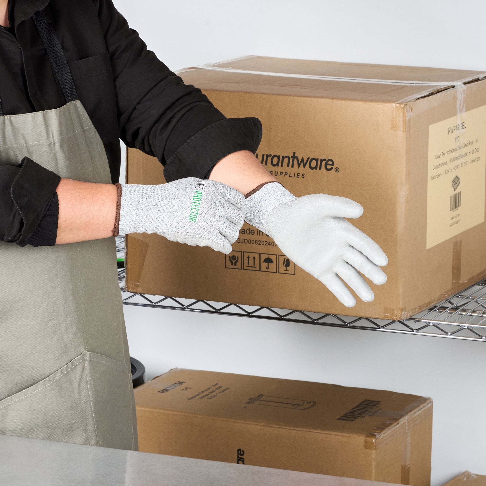 Life Protector Gray HPPE Polyester / Spandex Large Work Gloves - with Polyurethane Palm Coating, Cut-Resistant - Pair - 10 count box