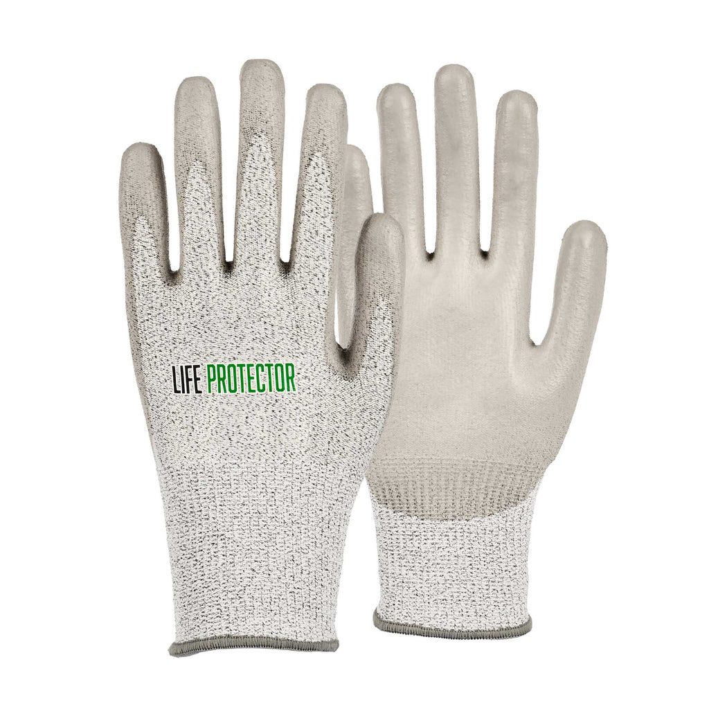 Life Protector Gray HPPE Polyester / Spandex Extra Large Work Gloves - with Polyurethane Palm Coating, Cut-Resistant - Pair - 1 count box
