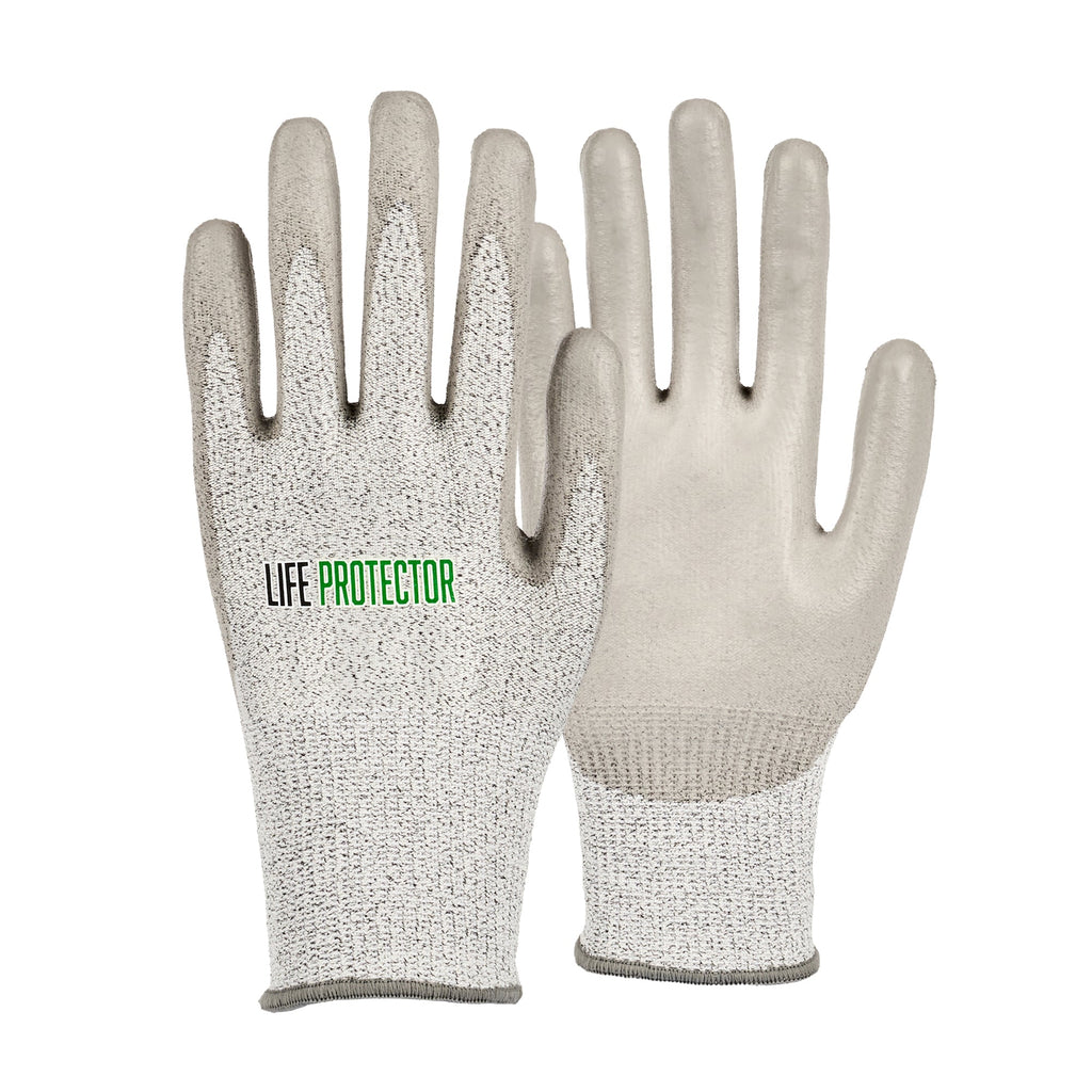 Life Protector Gray HPPE Polyester / Spandex Extra Large Work Gloves - with Polyurethane Palm Coating, Cut-Resistant - Pair - 10 count box