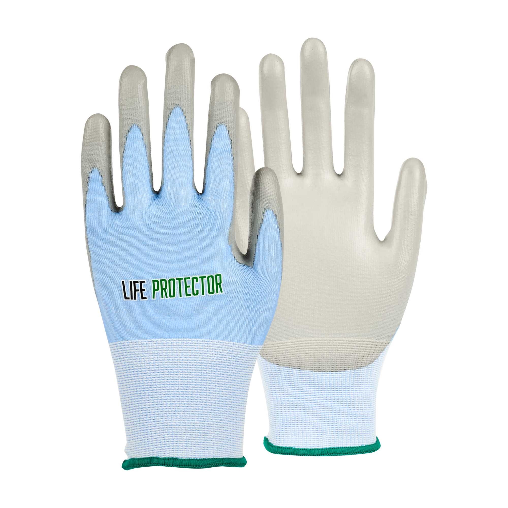 Life Protector Light Blue Diamond Blend Medium Work Gloves - with Foam Polyurethane Palm Coating, Cut-Resistant - Pair - 1 count box