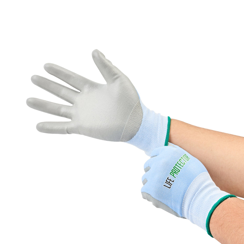 Life Protector Light Blue Diamond Blend Medium Work Gloves - with Foam Polyurethane Palm Coating, Cut-Resistant - Pair - 10 count box